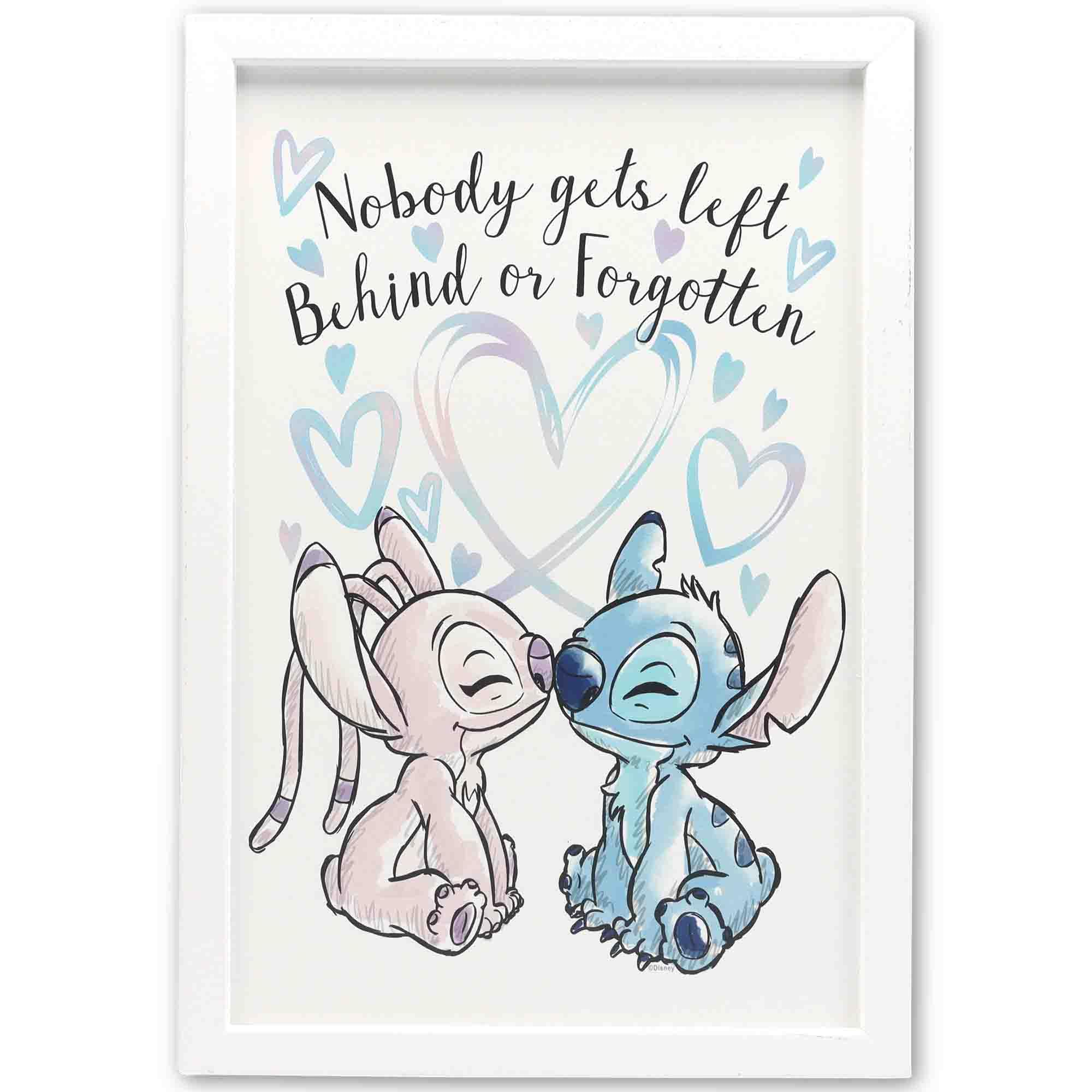 Disney Lilo and Stitch with Angel Framed Wood Wall Decor - Nobody Gets Left Behind or Forgotten