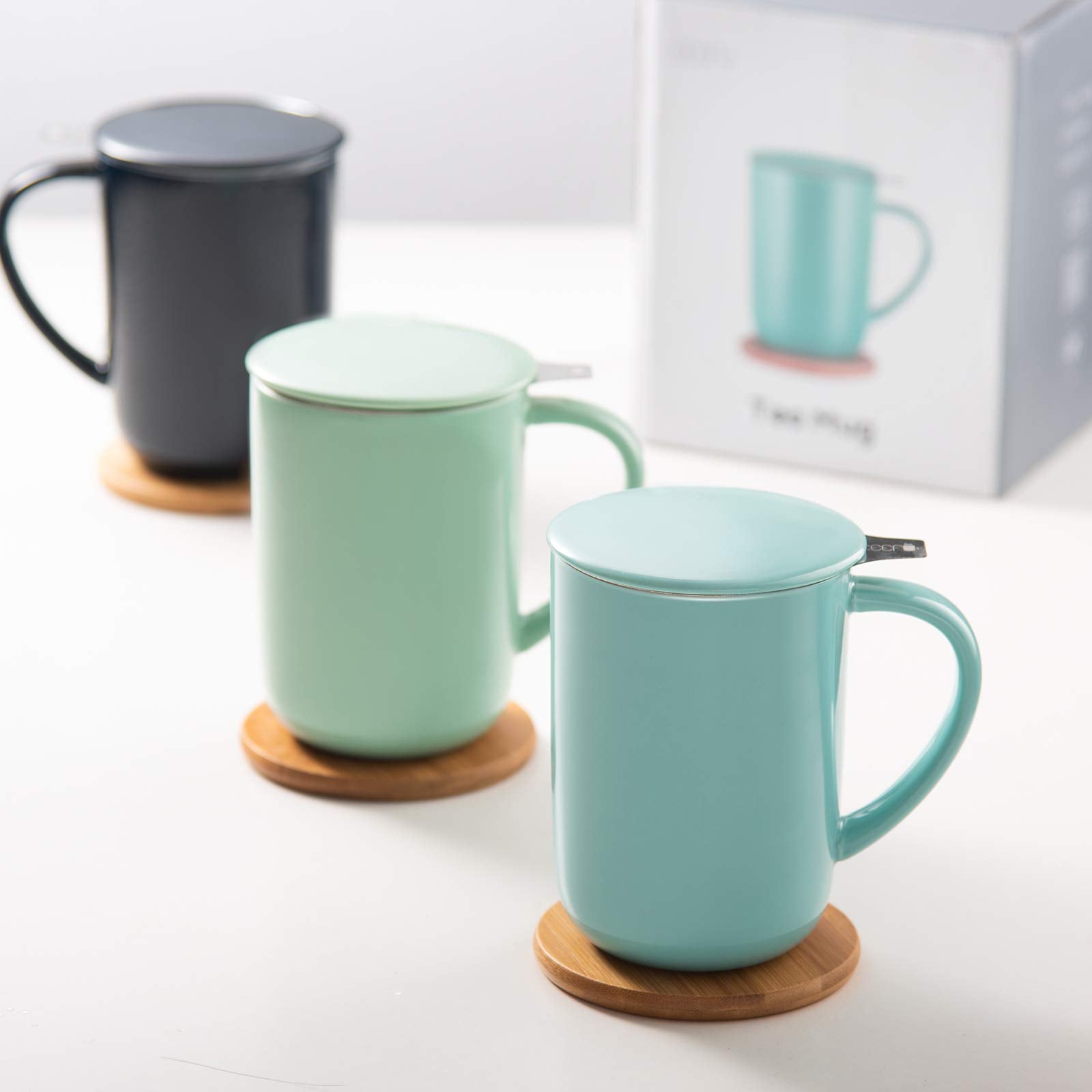 Ceefu Porcelain Tea Mug With Infuser And Lid, Teaware With Filter And Coaster, Loose Leaf Tea Cup Steeper Maker, 16 Oz For Tea/C