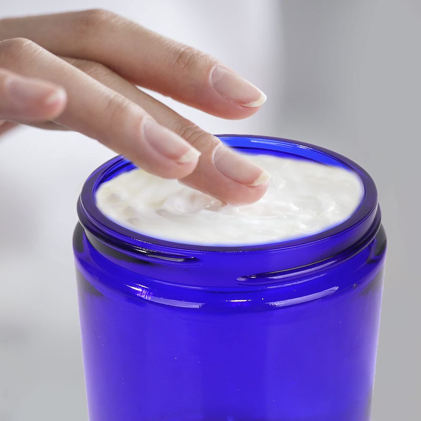 8 Oz Blue Glass Jars With Black Plastic Lids, 24 Pack 240Ml Round Empty Candle Jars Cosmetic Jars Food Storage Containers, Canni