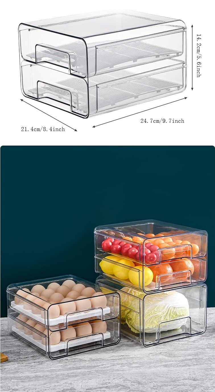 Bigtron Food Storage Double Layer Container With Lids Removable Drain Tray For Refrigerator, Food Fruit Vegetables,Fridge Organi