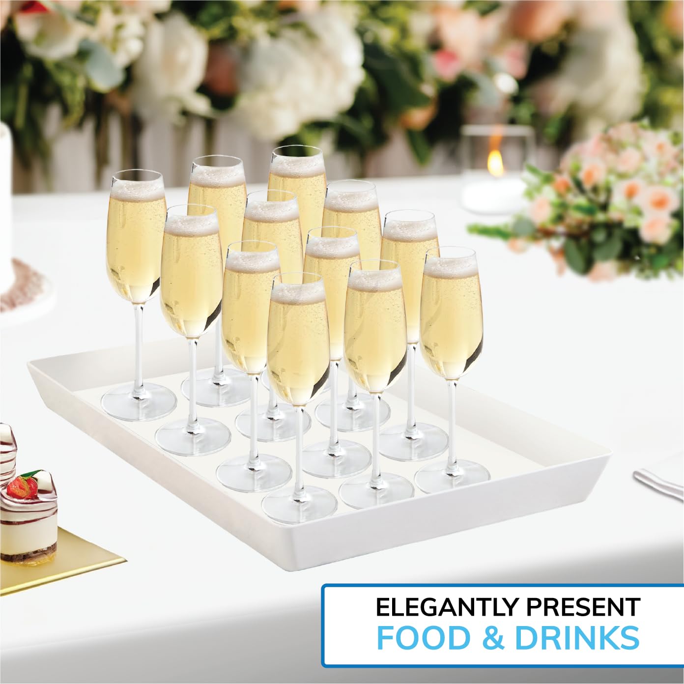Us Acrylic White Plastic Serving Trays (Set Of 4) 15    X 10    | Large Unbreakable Reusable Rectangular Party Platters | Serve