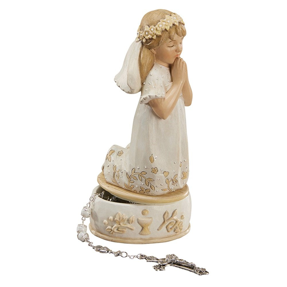First Communion Box Keepsake Box with Praying Girl, 6 Inch