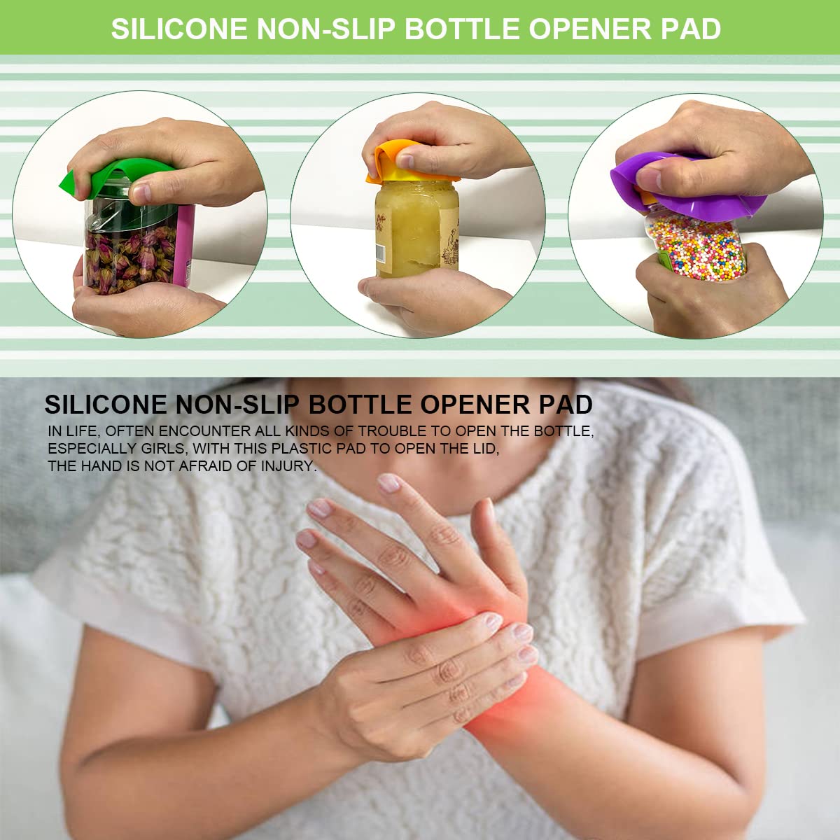 Doerdo 4Pcs Rubber Jar Opener Gripper Pad For Weak Hands, Round Kitchen Coasters Multi-Purpose Silicone Bottle Lid Openers (Colo