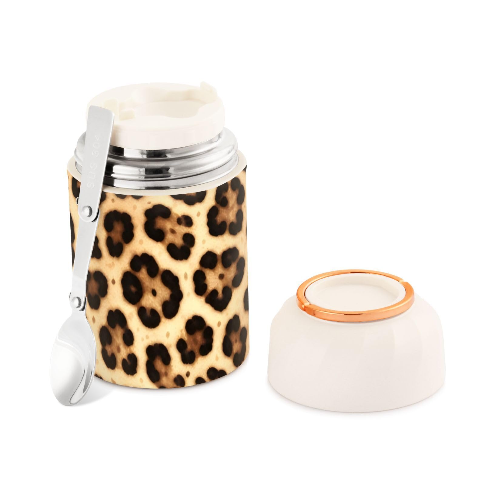 FLildon Cheetah Leopard Print Stainless Steel Food Jar, 17oz Insulated Vacuum Food Storage Container, Wide Mouth Sealed, LeakPr
