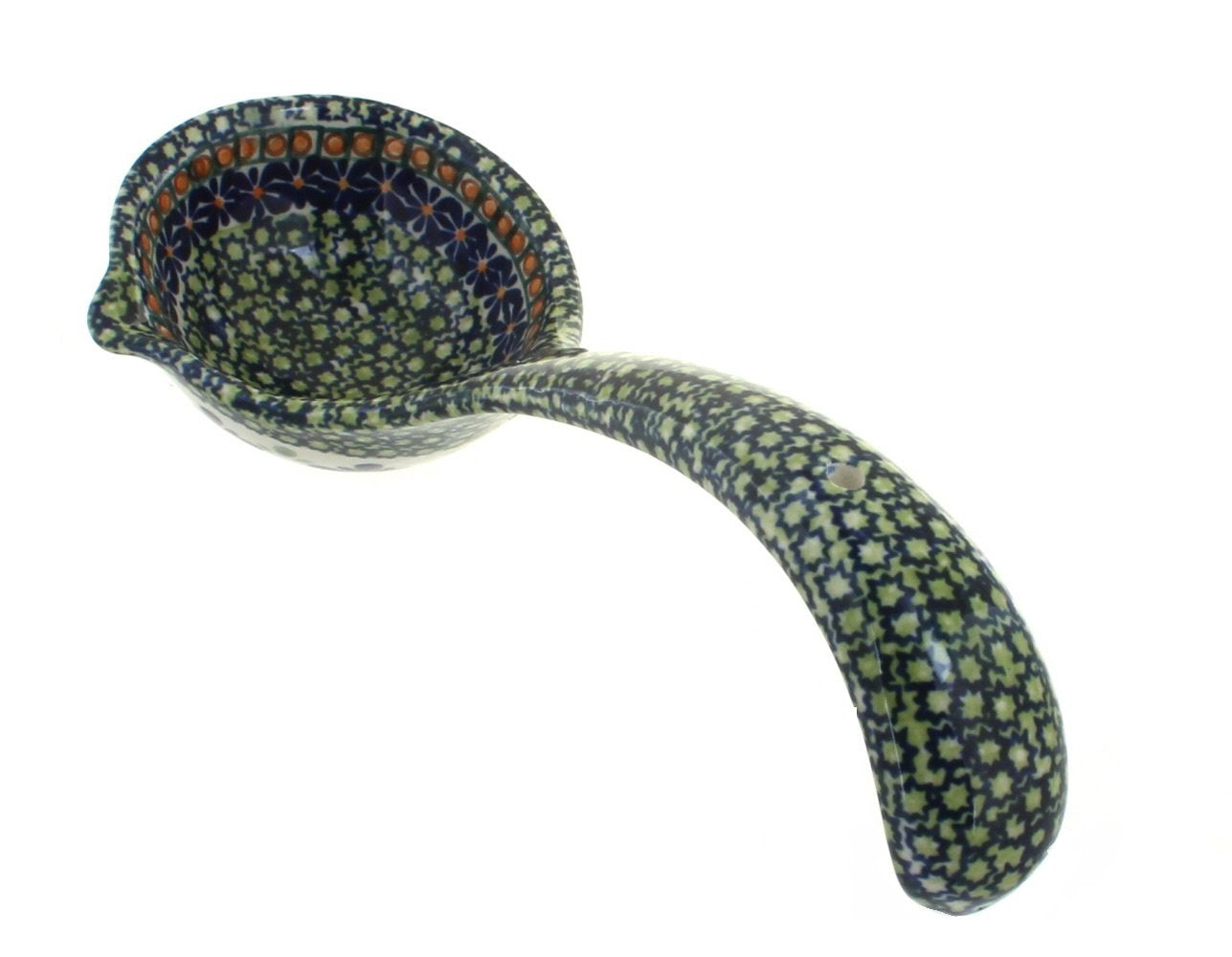 Blue Rose Polish Pottery Mosaic Flower Soup Ladle