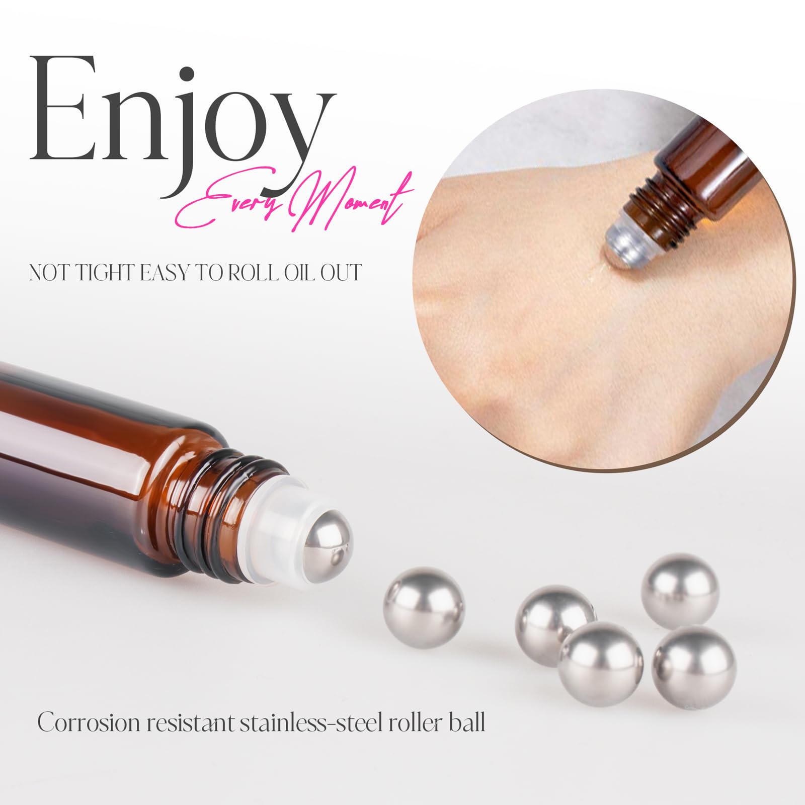 ZEJIA 10ml Roller Bottles 12Pack Amber Thick glass Essential Oil Roller Bottles Stainless Steel Roller Ball with 2 Droppers