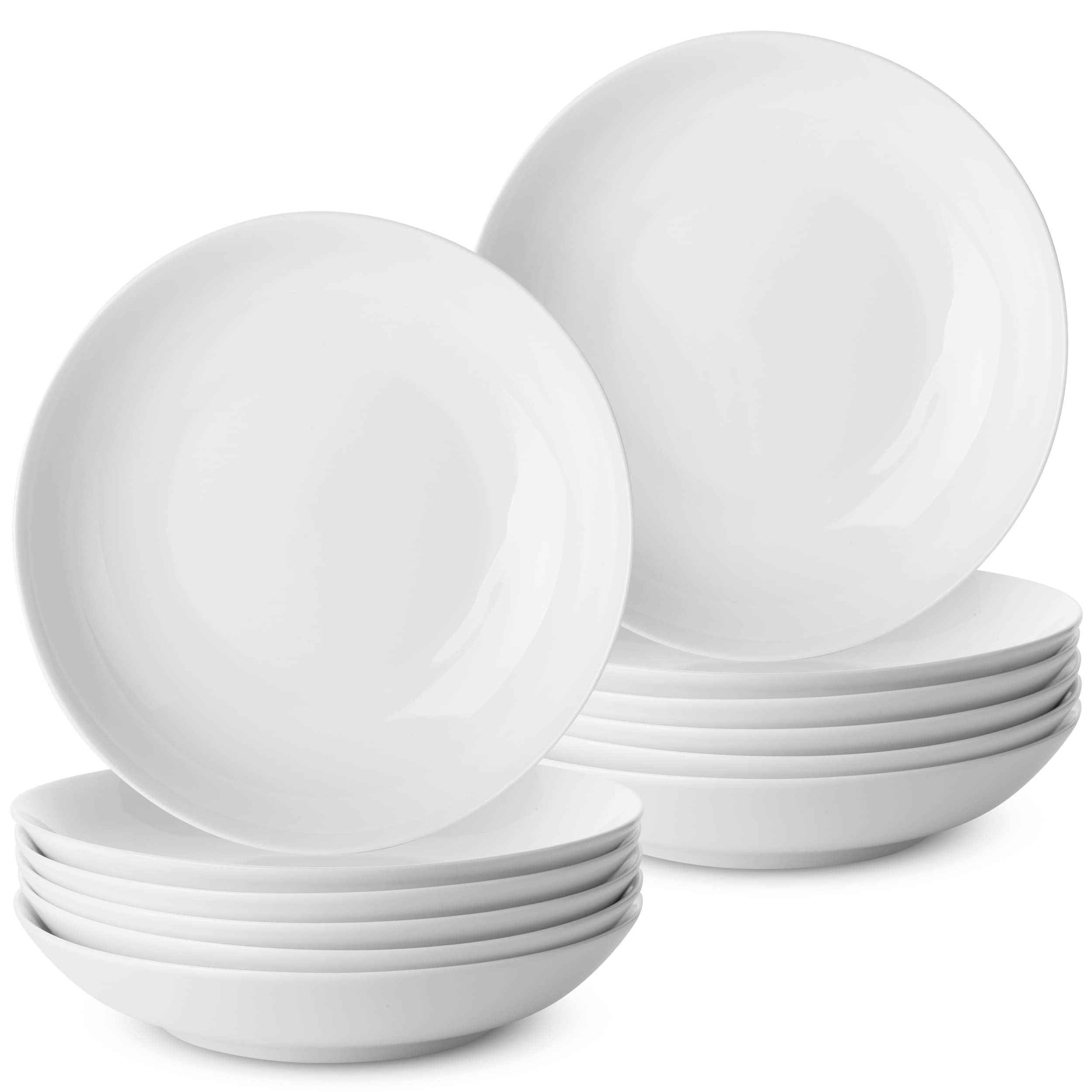 Btat- Porcelain Pasta Bowls, 12 Pack, 8 Inch, Pasta Bowl Set, Pasta Plate Bowls, White Bowls, Dinner Bowls, White Pasta Bowls, P