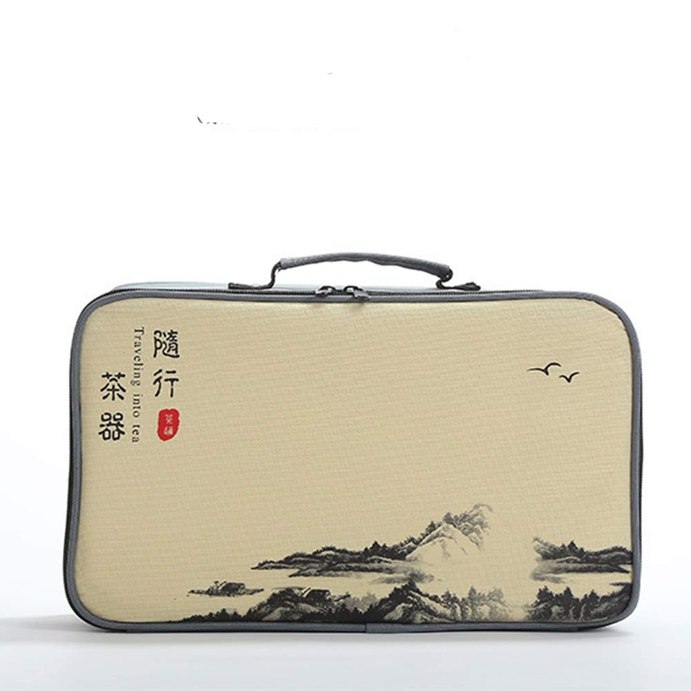 Fanquare Portable Travel Tea Set,Handmade Kungfu Tea Set,Porcelain Teapot,Teacups,Bamboo Tea Tray With A Portable Travel Bag,Bla