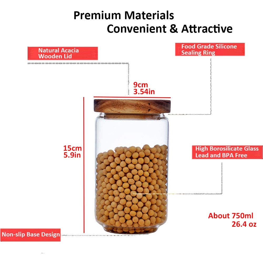 Keledz Glass Storage Jar With Wood Lids, Airtight Sealed Clear Borosilicate Glass Canister Kitchen Food Storage Containers For C