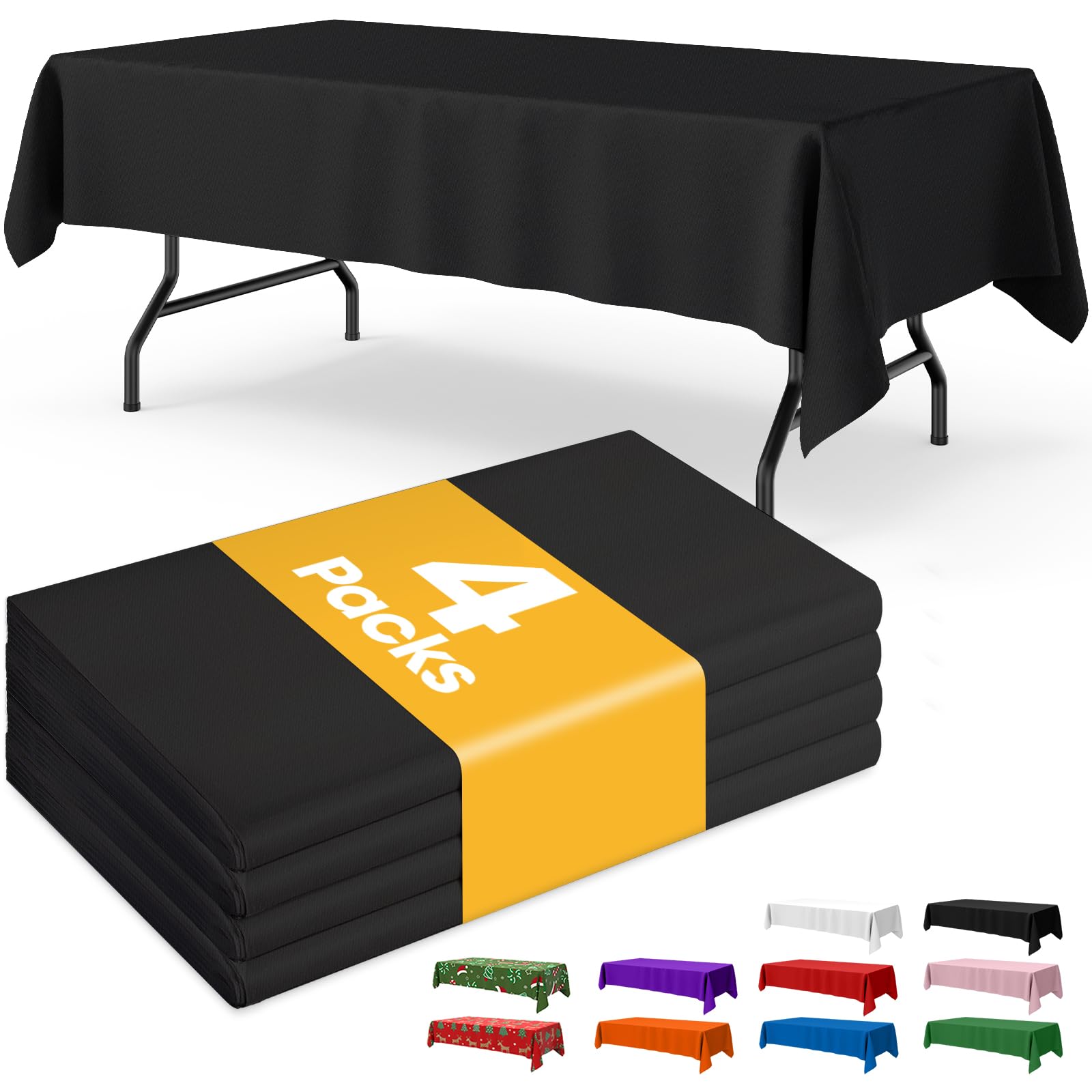 Niuara Black Plastic Table Cloth - 4 Pack 54    108 Rectangle Disposable Tablecloths for 6FT Tables, Waterproof Table Cover for 