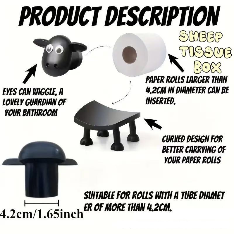Sheep Toilet Paper Roll Holder, 3D Printed Funny Bathroom Decor, Cute Loo Roll Storage Stand, Freestanding Tissue Organizer, Bla