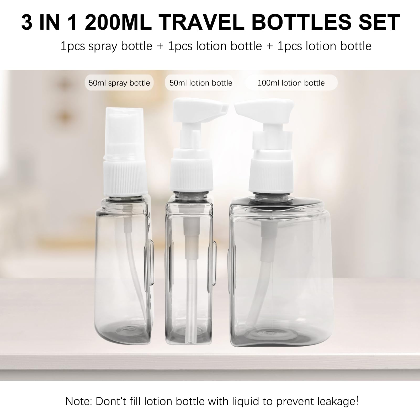 Skycase Travel Bottles, Travel Size Toiletries - Leak Proof Refillable Tsa Approved Travel Bottles, 3 In 1 Travel Containers Wit