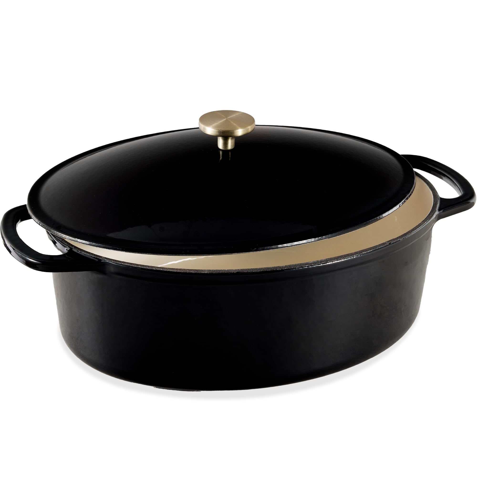 Best Choice Products Oval 7.5 Quart Enamel Cast-Iron Dutch Oven, Heavy-Duty Pre-Seasoned For Baking, Cooking W/Side Handles - Bl