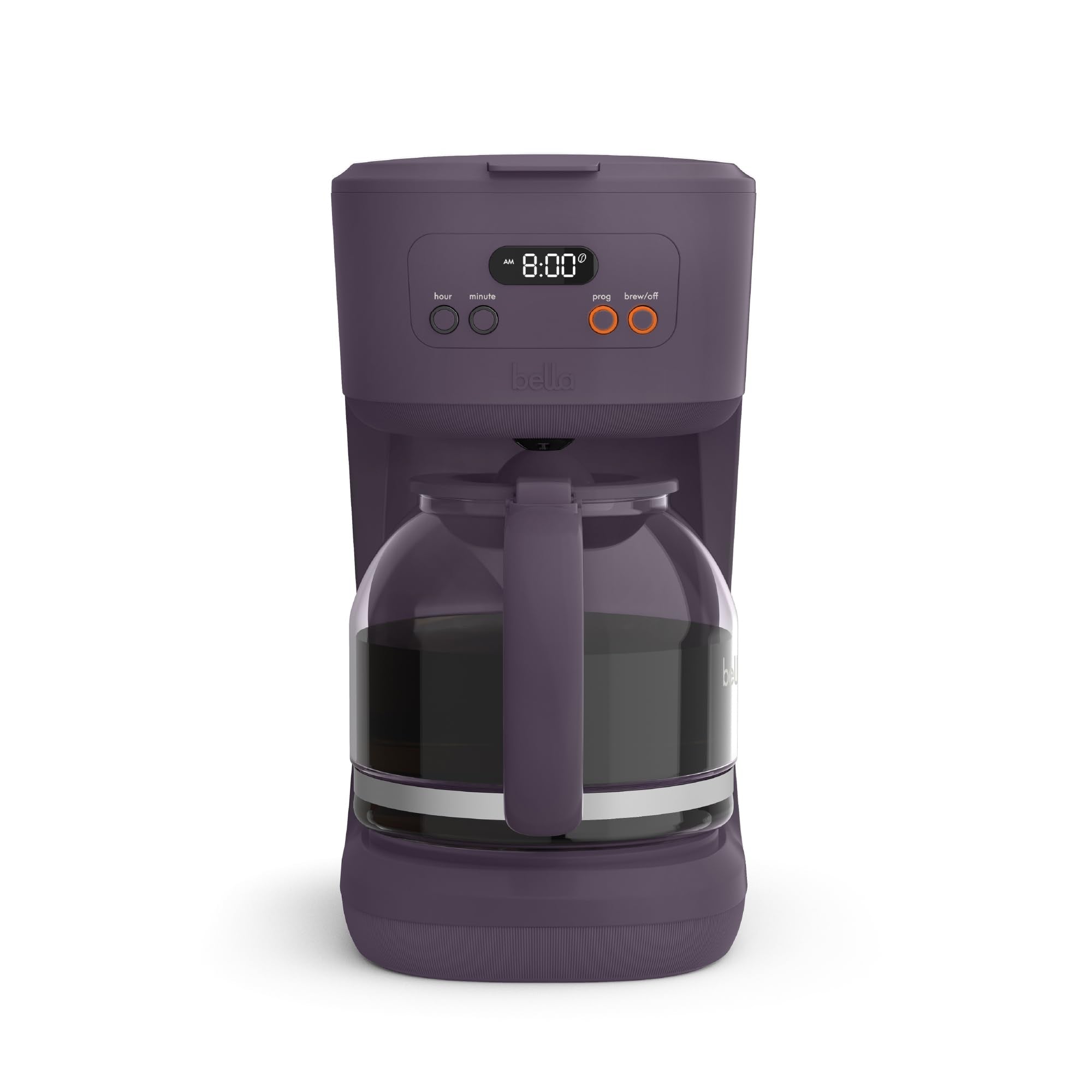 bella 12 Cup Programmable Coffee Marker, Reusable Dishwasher Safe Accessories, Easy LCD diaply, Auto Shutoff, 900 watt, Plum
