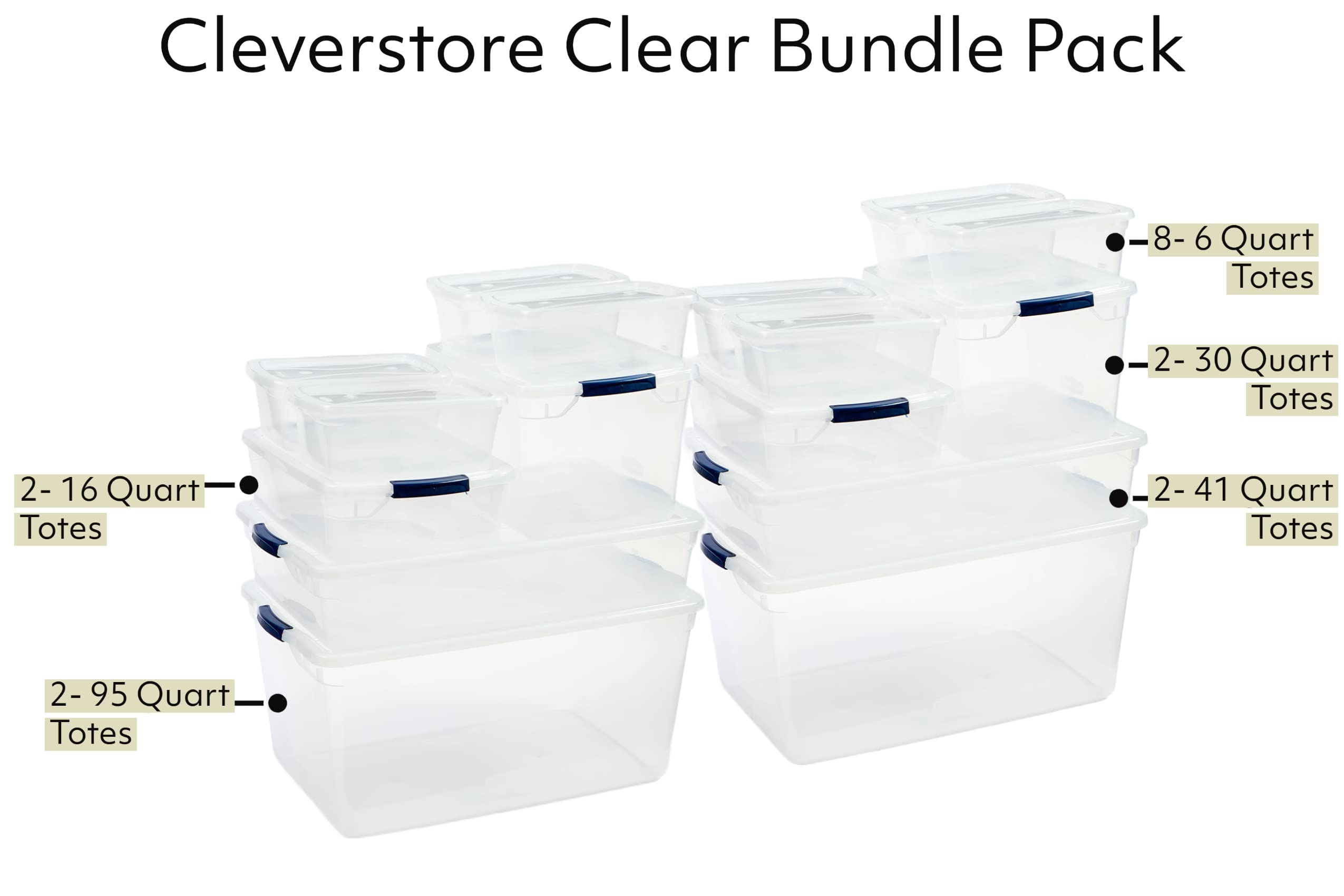 Rubbermaid Cleverstore Clear Dorm Variety 12-Pack, Made In Usa, Stackable Large Clear Storage Bins With Lids, See-Through Plasti