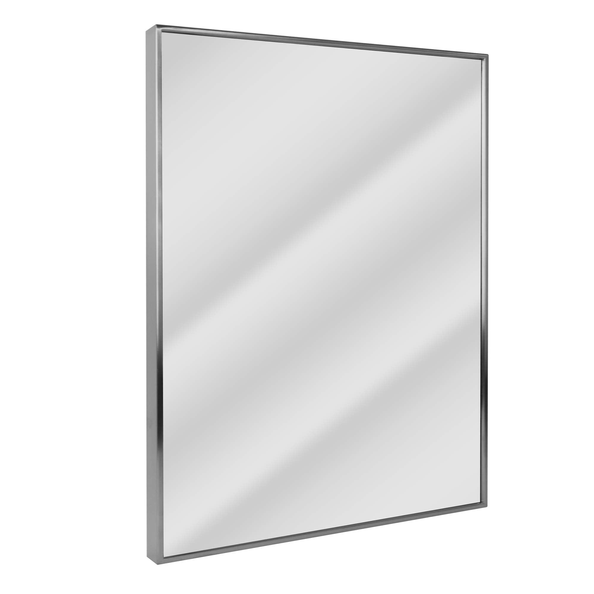 Head West Nordic Stainless Steel Brushed Nickel Bathroom Mirror, Metal Framed Decorative Mirrors for Wall Decor, Rectangle Bathr