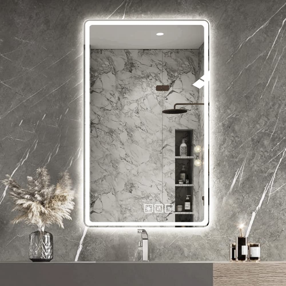 Laiya 28X36 Inch Led Bathroom Mirror Vanity Mirrors With Front Lights Wall Mounted Anti-Fog Frameless Make Up Mirror With Light