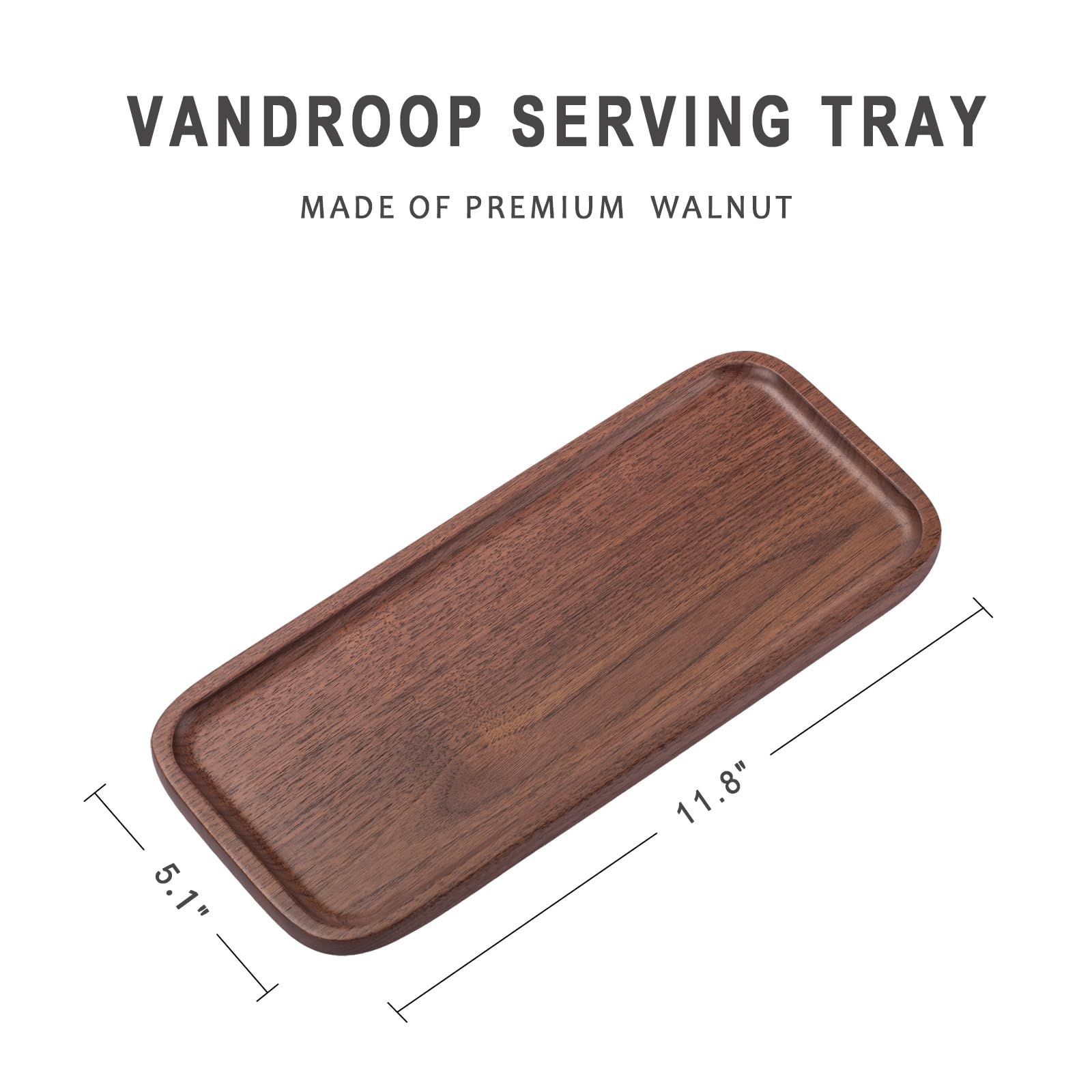 Vandroop Wood Serving Tray, Small Trays For Storage, Rectangle Wooden Plates For Serving Food, Tea And Coffee, Decorative Vanity