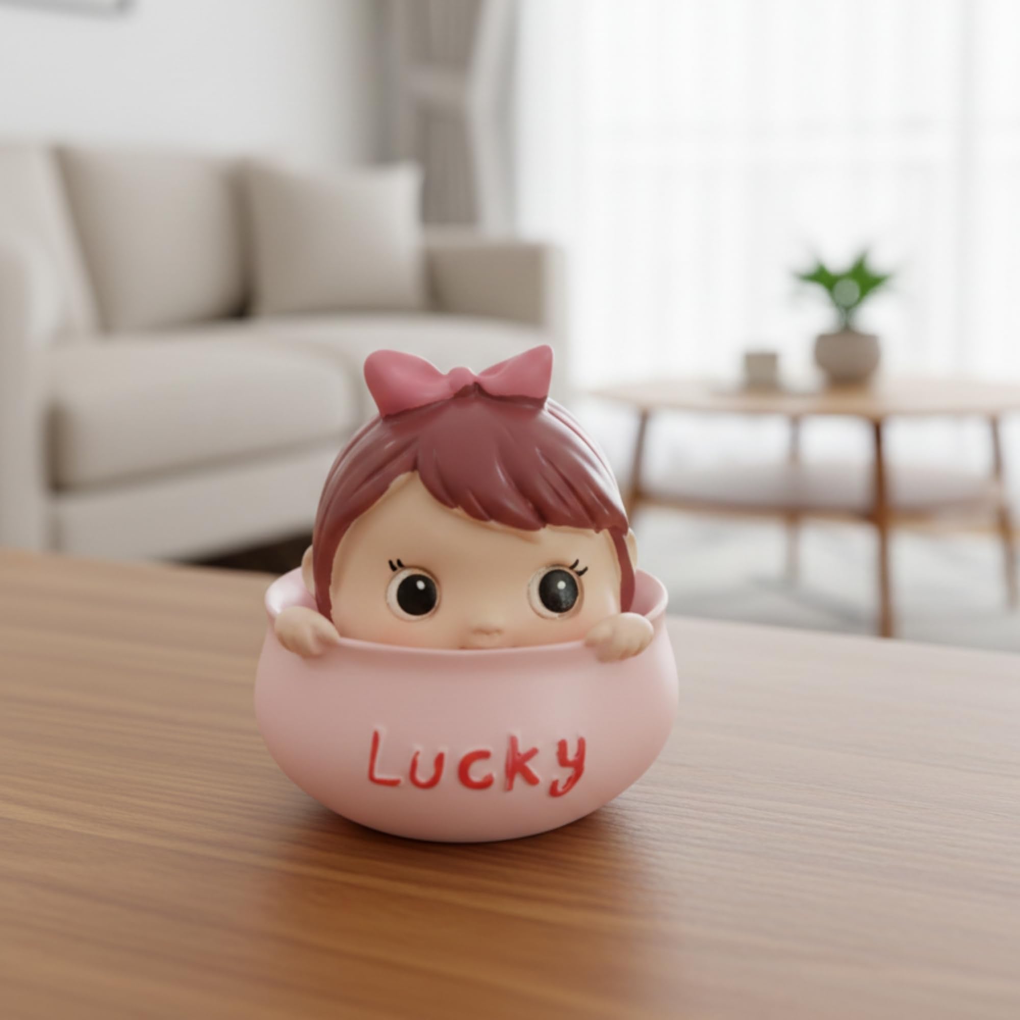 Ecraftindia Cute Baby Girl Statue Sitting In Lucky Pink Bowl Decorative Showpiece