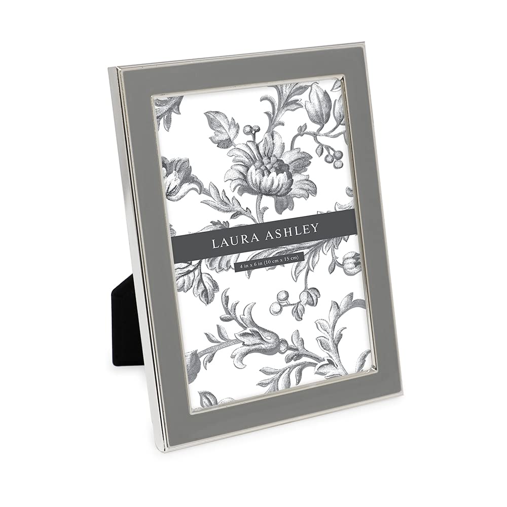 Laura Ashley 4x6 Gray Enamel Picture Frame, Silver Metal Edge with Easel, for Countertop, Counterspace, Tabletop Display, Booksh