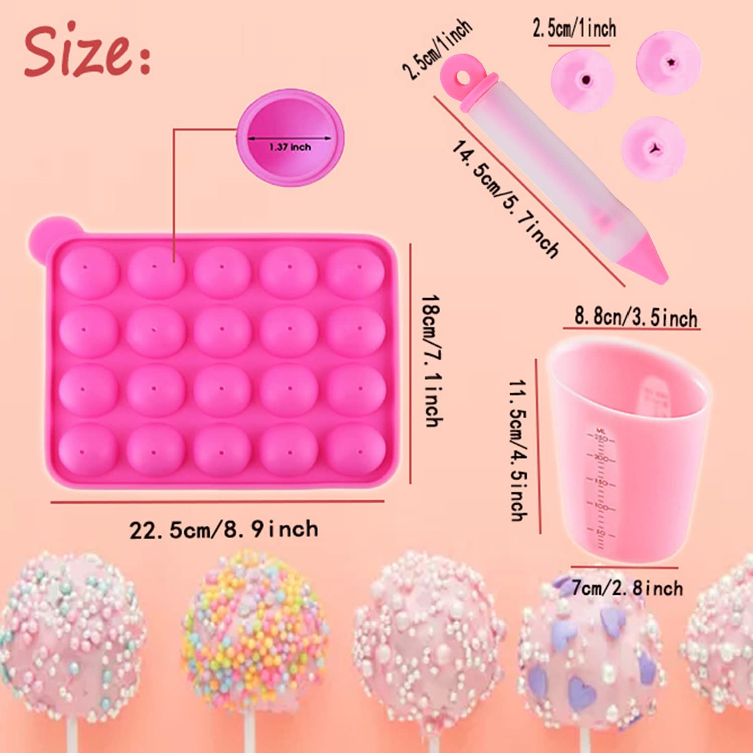 Mold - Silicone Cake Pop Kit With Measuring Cup Decorating Pen With 4 Piping Tips 100 Pcs Lollipop Sticks 100 Pcs Treat Bags 800