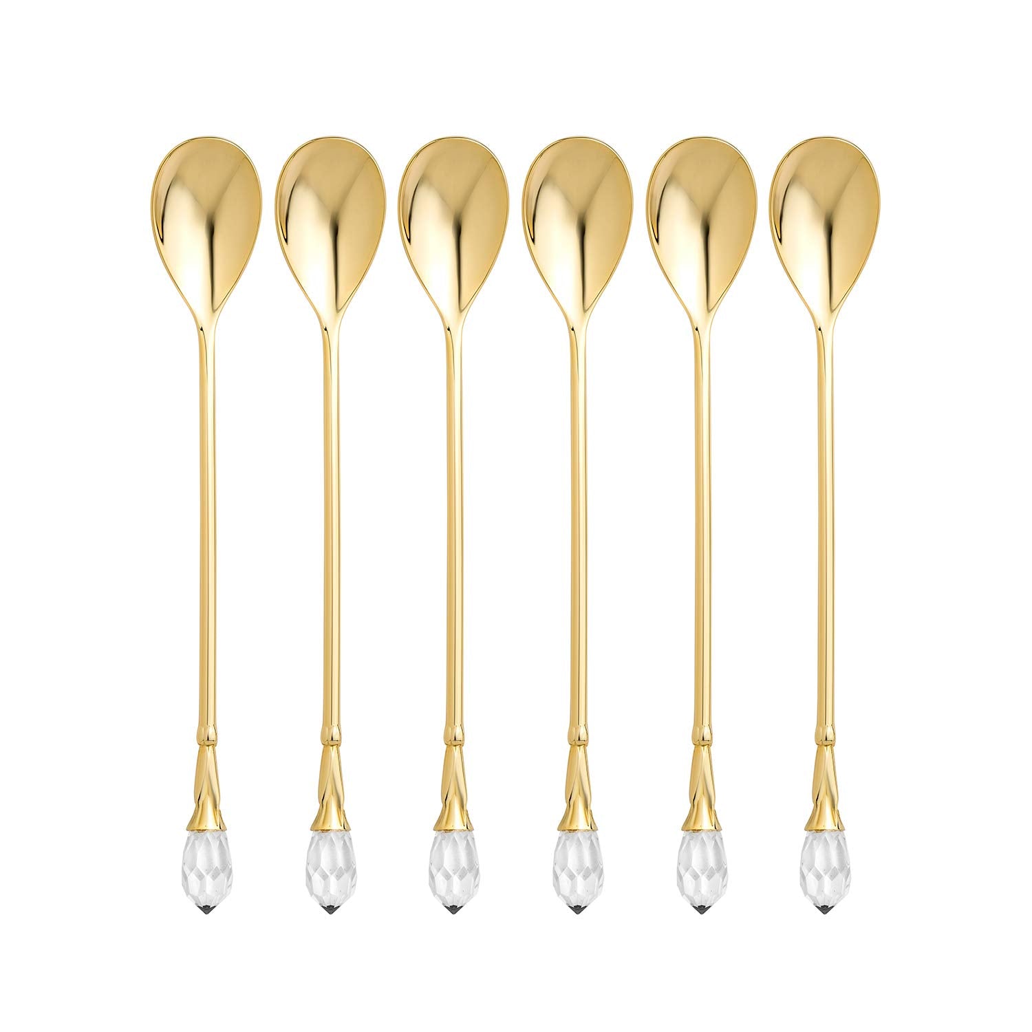 Gold Plated Flatware Tea Spoons With A Clear Crystal Jeweled Tip Set Of 6