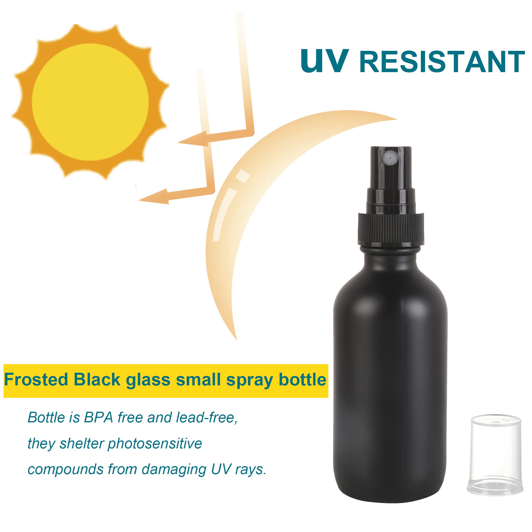 Nooeeiss Frosted Black Glass Small Spray Bottle 2 Oz 24 Packs,Fine Mist Sprayer Small Clear Bottles,Refillable Containers Mini S