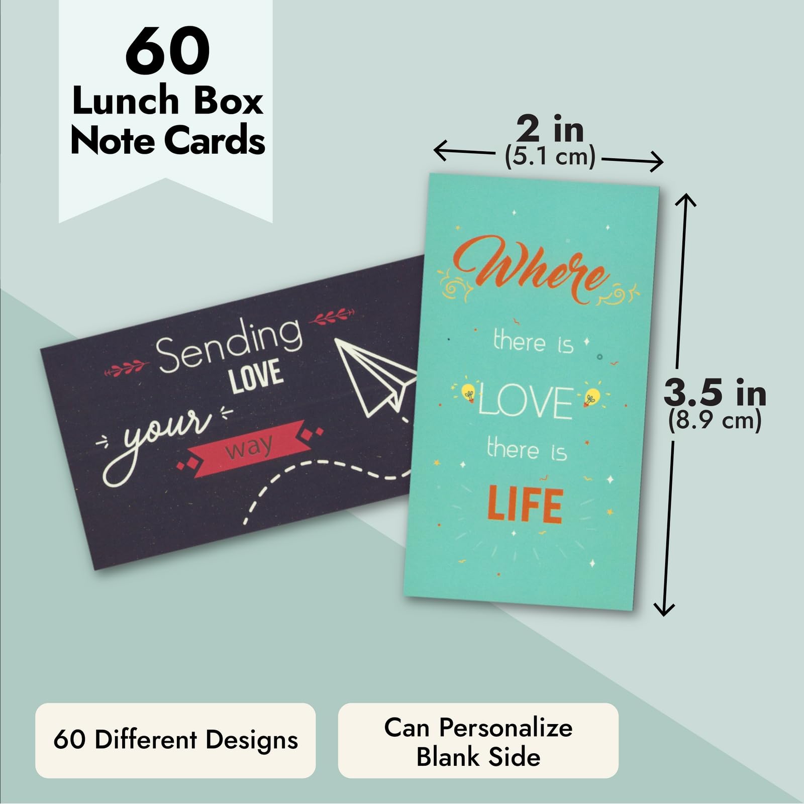 Paper Junkie Romantic Lunch Box Love Notes - 60 Pack Mini Cards 2x3.5 In Multicolor with Envelopes Included