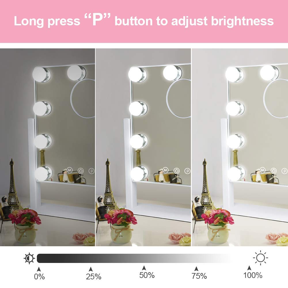 Depuley Makeup Vanity Mirror With Lights, 10X Magnification Hollywood Lighted Mirror With 9 Dimmer Led Bulbs, Plug In Light-Up B