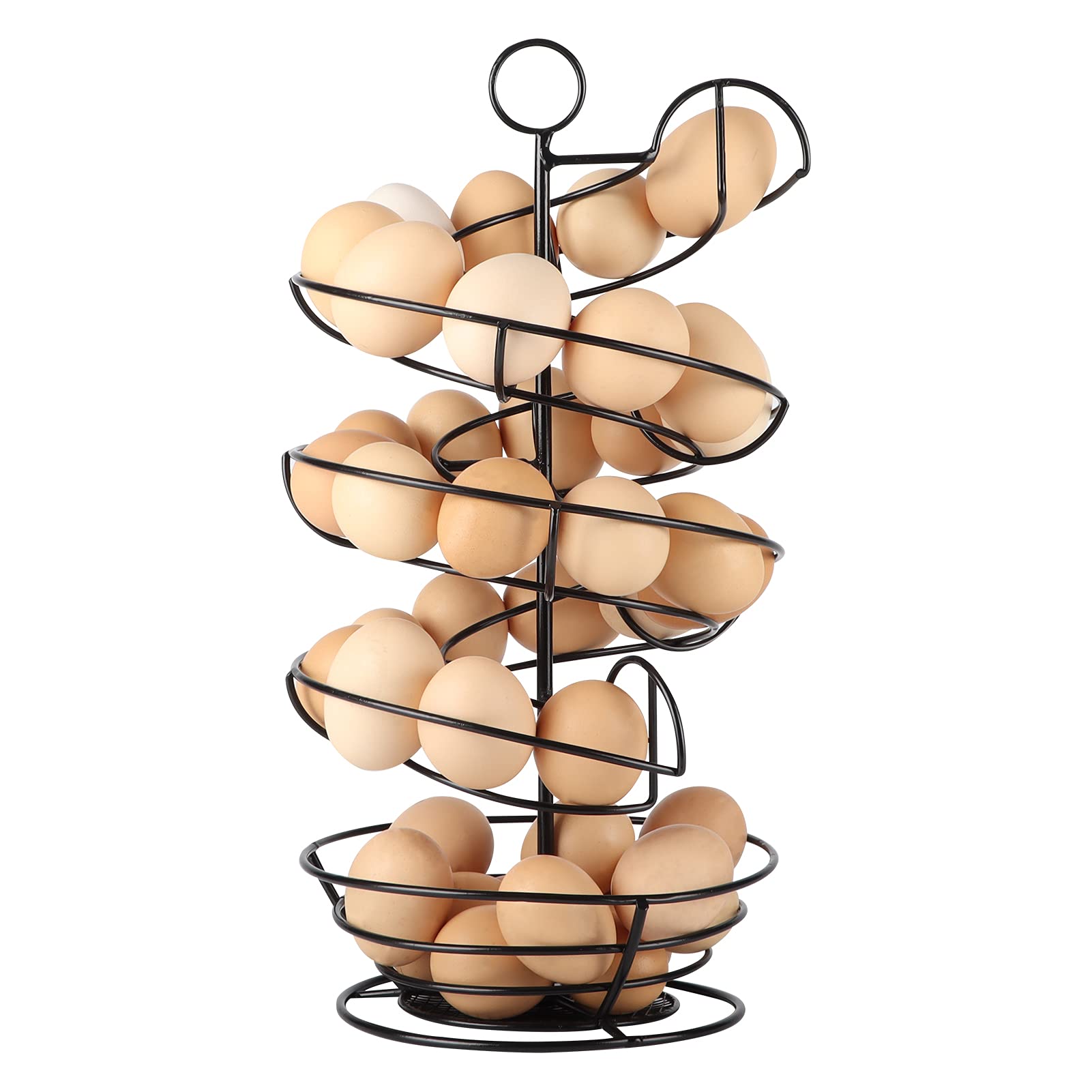 Qutrey Black Metal Egg Skelter With Storage Basket, Spiral Design Egg Holder For Large Egg For Countertop, Kitchen