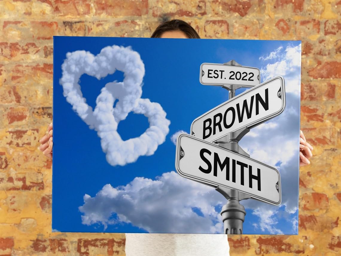 Personalized Crossroads Sign Couple'S Name And Date On Street Sign Poster Or Canvas Prints Love Gift For Anniversary, Wedding, B