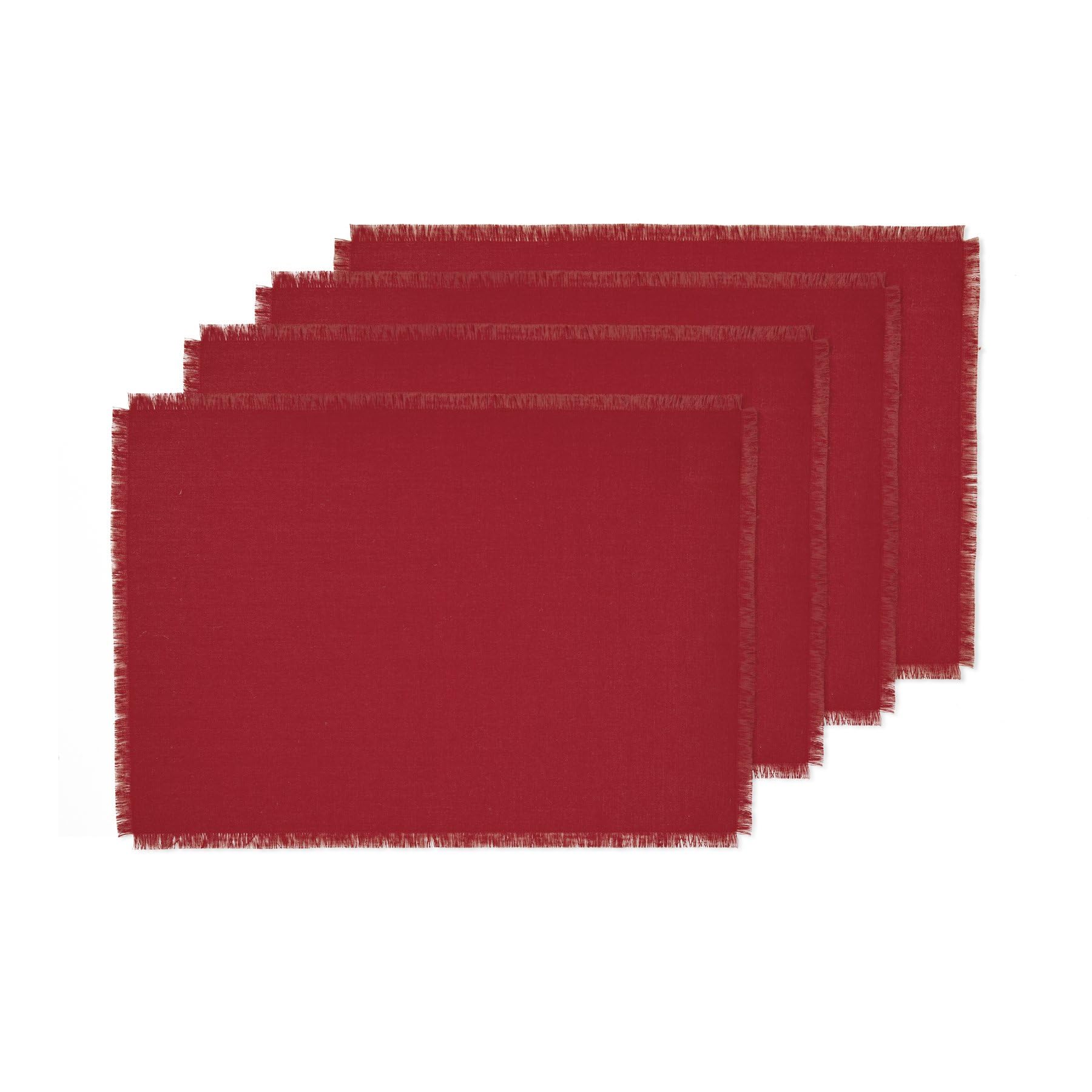 Solino Home Fringe Linen Placemats 19'' L X 14'' W Inch - 100% Pure Linen Cherry Cloth Placemats Set Of 4 - Washable Fabric Plac