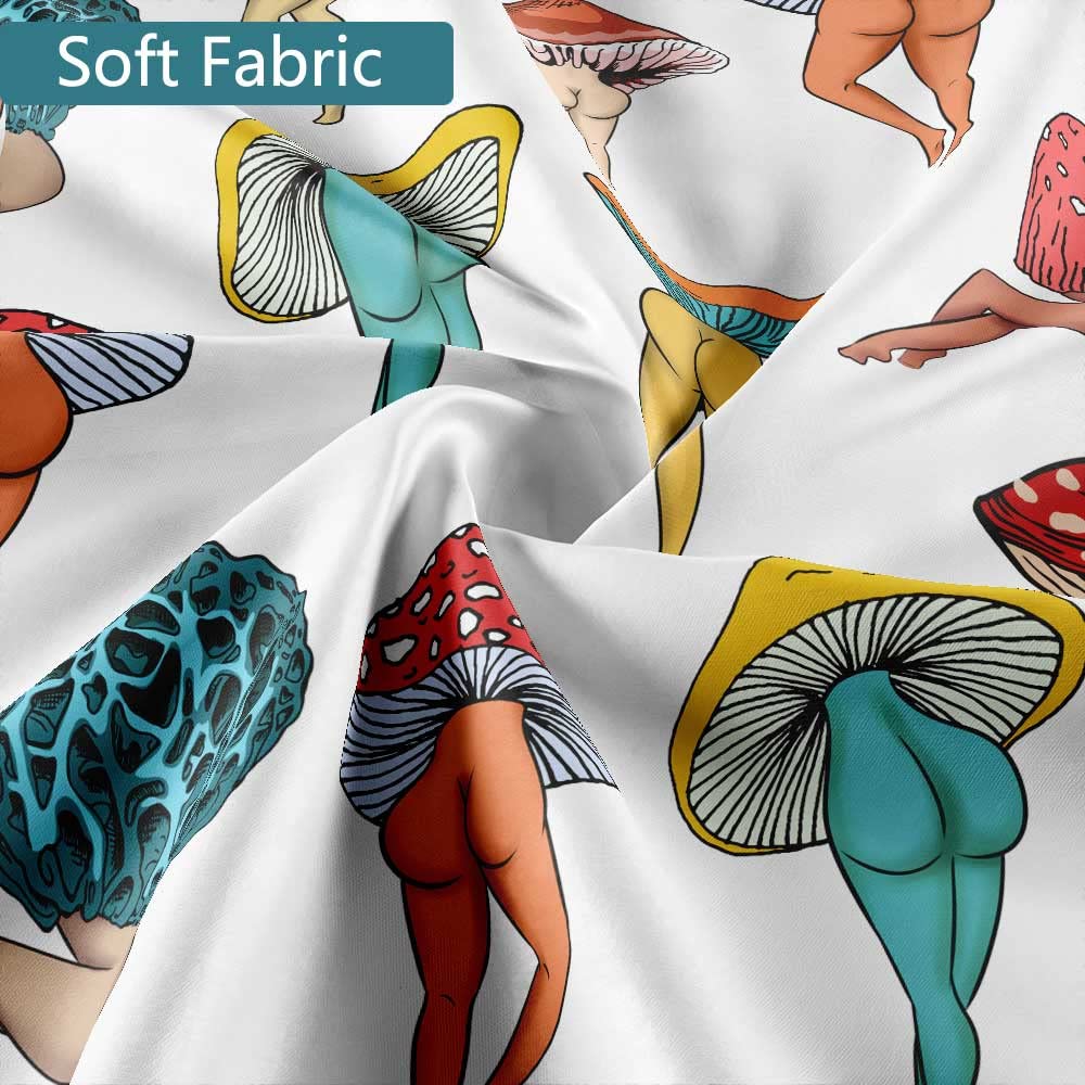 Funny Mushroom Butt Shower Curtain, Fun Cute Sexy Butt 70S 80S Fabric Curtains For Bathroom Hippie Psychedelic Aesthetic Colorfu