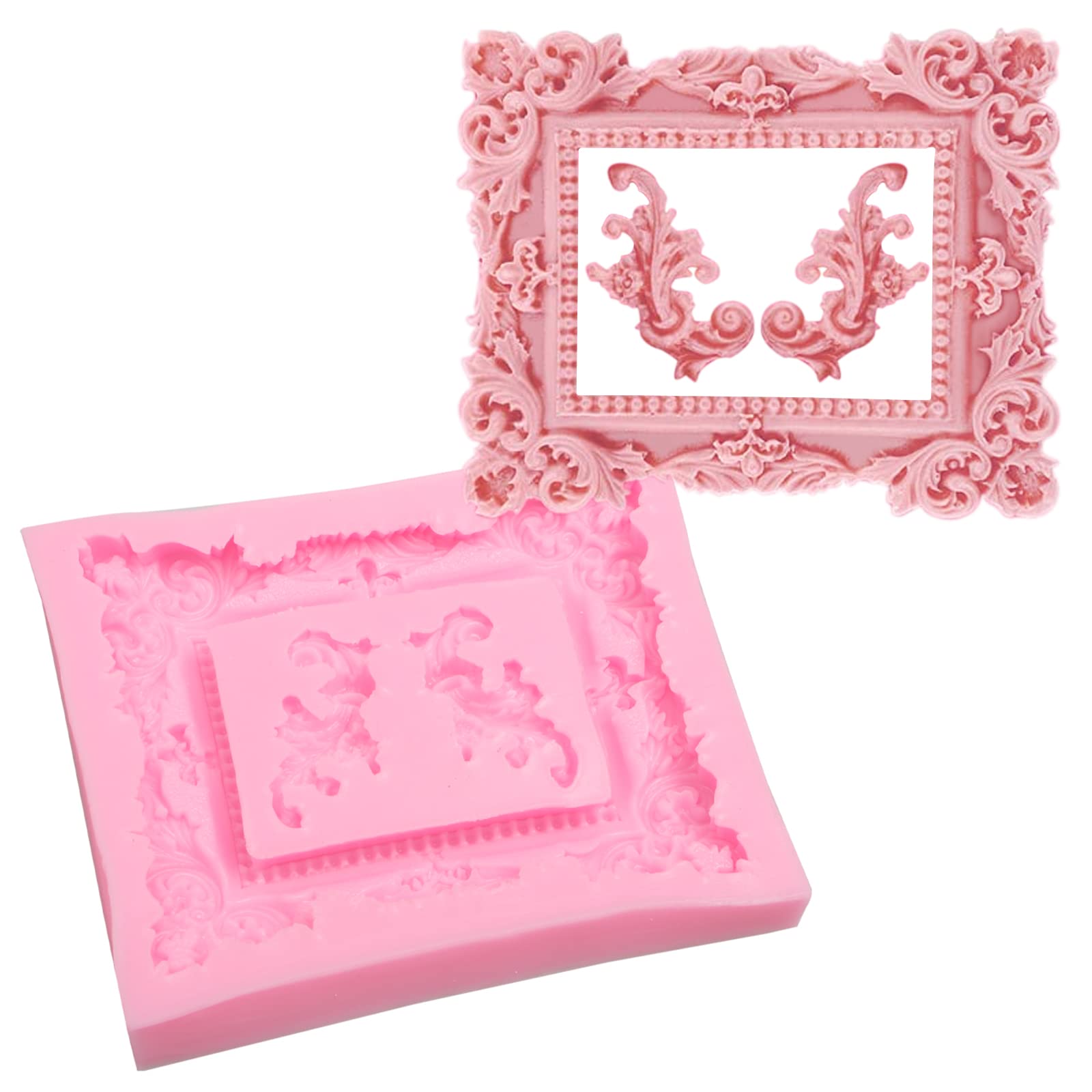 Angel Wings Silicone Molds 3 Pcs, Baroque Photo Frame Fondant Mold For Chocolate Cake Decoration Candy Cupcake Topper Polymer Cl