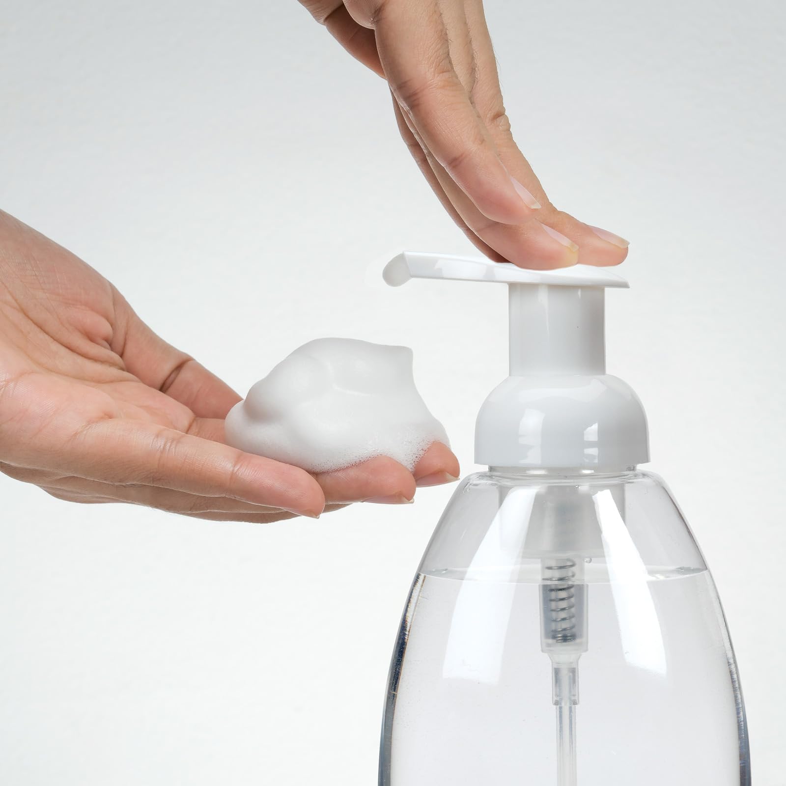Ginger Lily Farms Foaming Soap Dispenser, Refillable Plastic Pump Bottles For Liquid Hand Soap, 12 Oz. Clear Bottle With White P