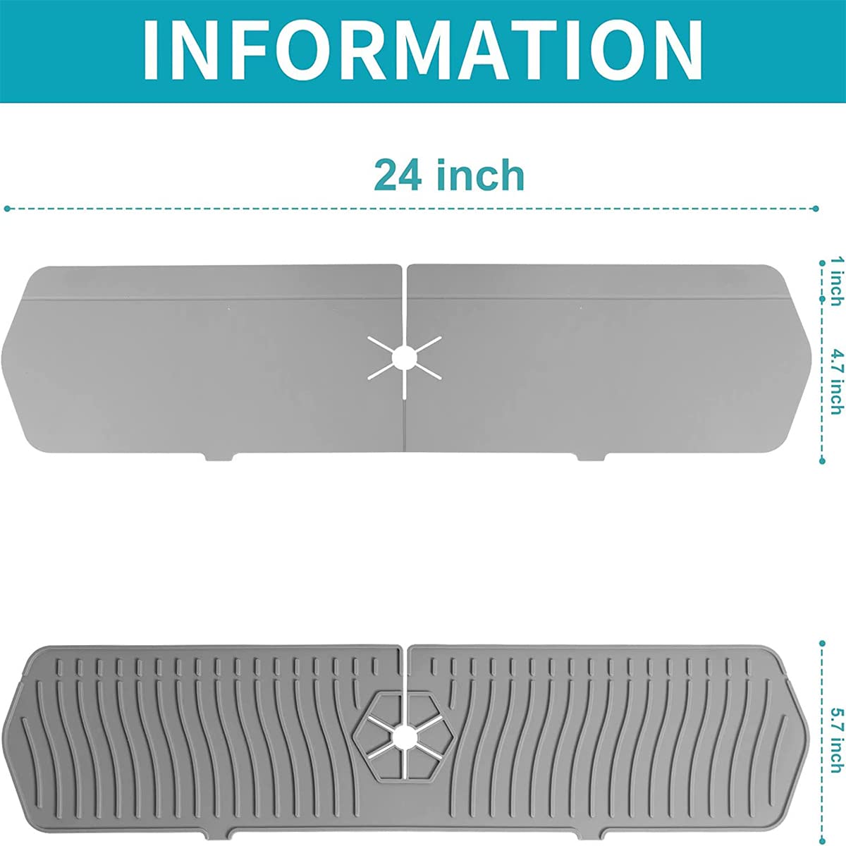 Aynuma Kitchen Faucet Sink Splash Guard, 24'' X 5.6'' Upgrade Silicone Faucet Water Catcher Mat, Sink Draining Pad Behind Faucet
