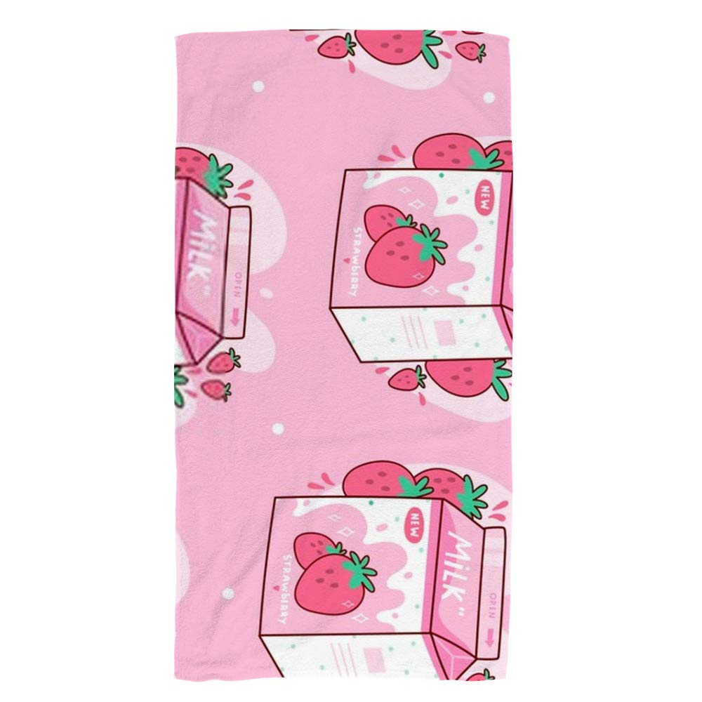 Kuizee Microfiber Hand Towel Face Towels Carton Of Strawberry Milk Kawaii Anime Cartoon Pink Absorbent Ultra Soft Stylish Bathro