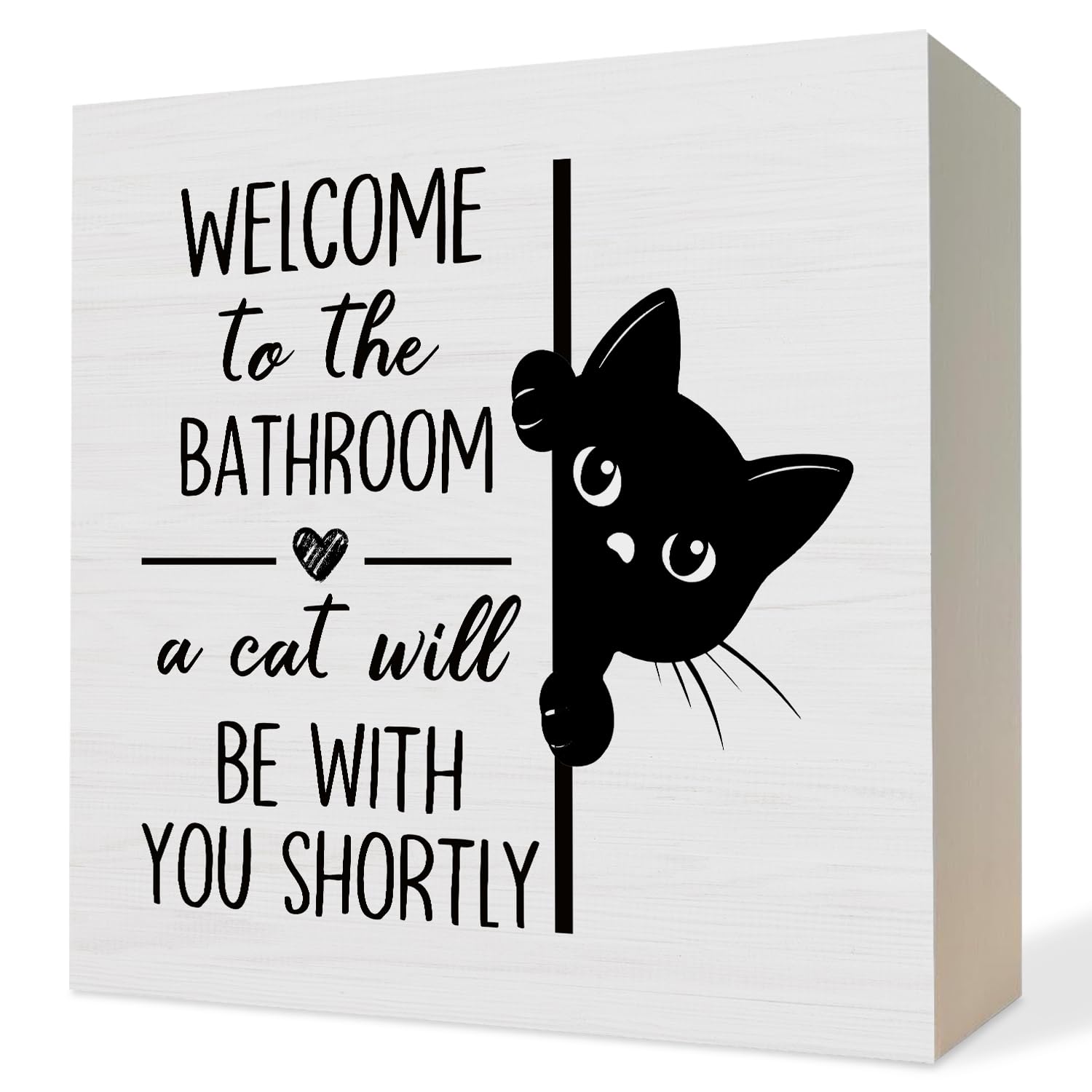 ATBWGT Funny Black Cat Bathroom Decor Wooden Box Sign, Gifts for Cat Lovers, Cute Kitten Wood Block Plaque Signs for Bathroom To