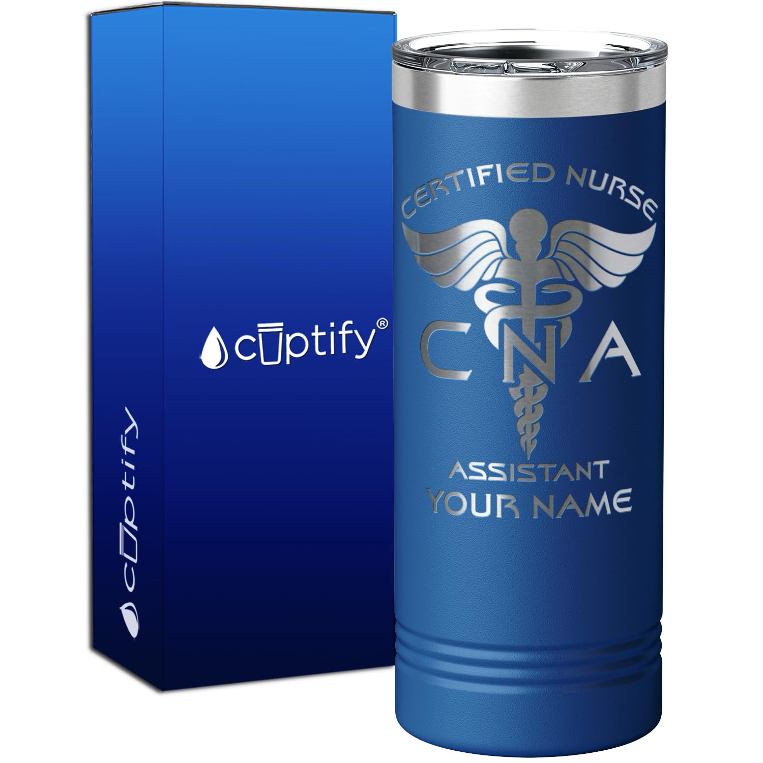 Personalized Cna Certified Nurse Assistant Gift On Blue 22 Oz Stainless Steel Skinny Tumbler Custom Engraved Gifts For Men And W