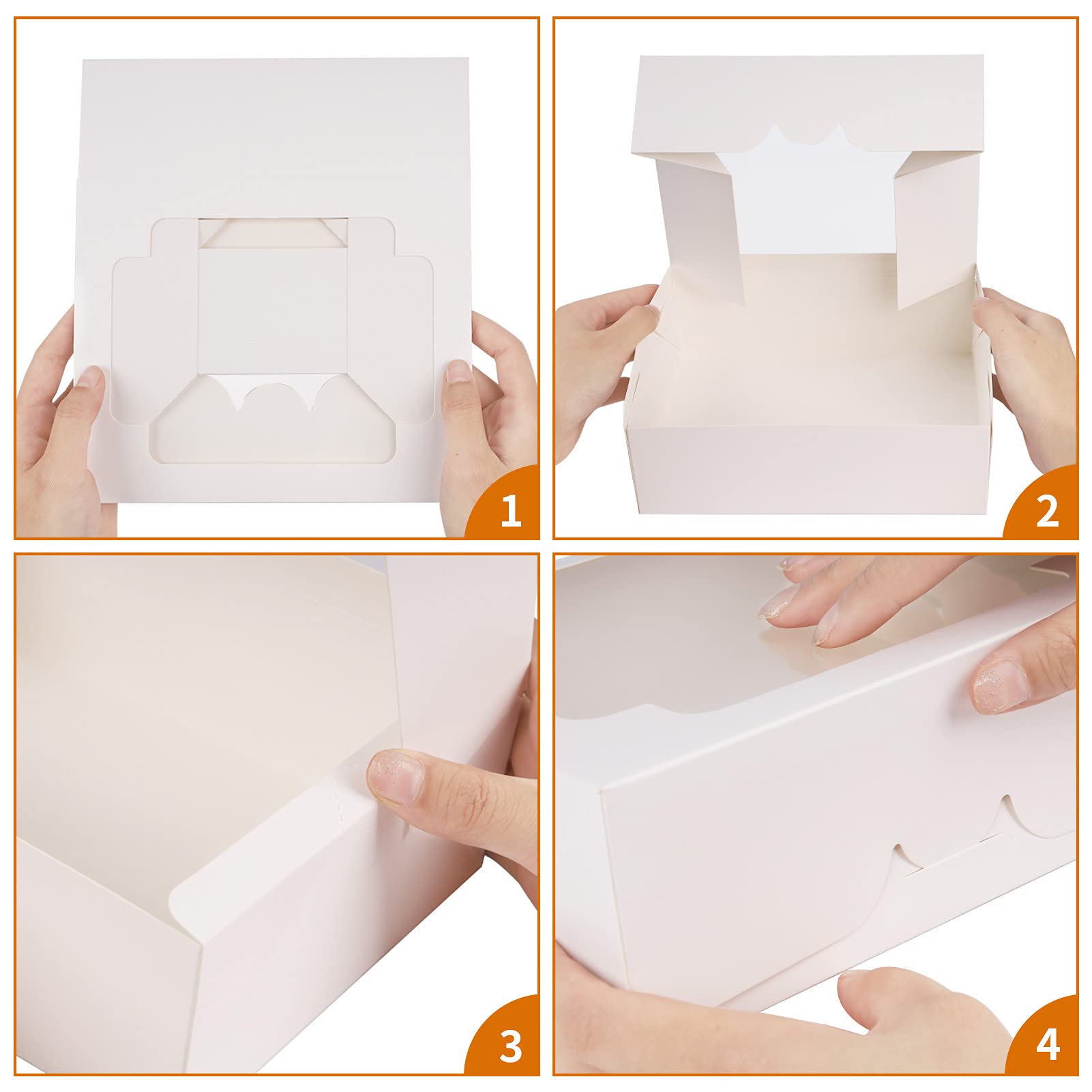 Nplux Cookie Boxes Bakery Boxes With Window 8X6.5X2.5 Inches Auto-Popup Treat Pastry Boxes For Gift Giving(24Pack,White)