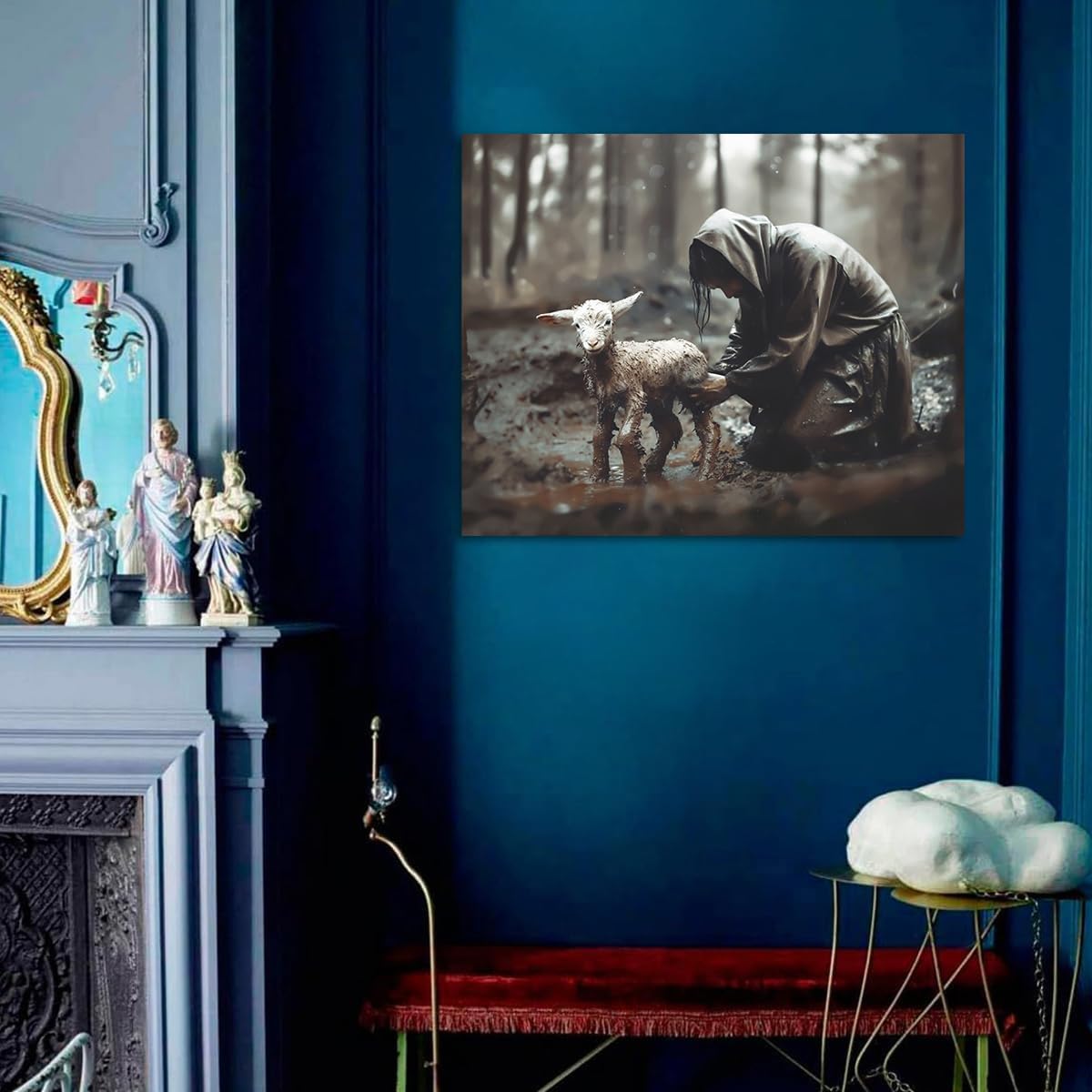 Jesus And Lamb Canvas Wall Art Jesus Rescues Lost Lamb Picture Wall Art Canvas Print Christian Home Decor 24X30 Inch