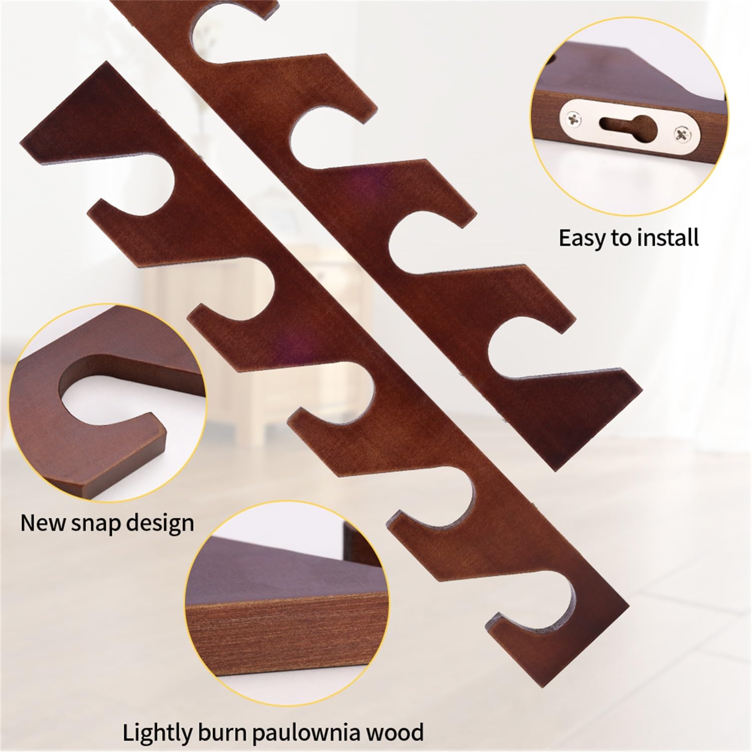 SOEWIOU Wall Mounted Hat Rack - Wooden Baseball Cap Organizer, 3 Pcs, Walnut Finish, Model HK-SW-0006 for Bedroom & Living Room
