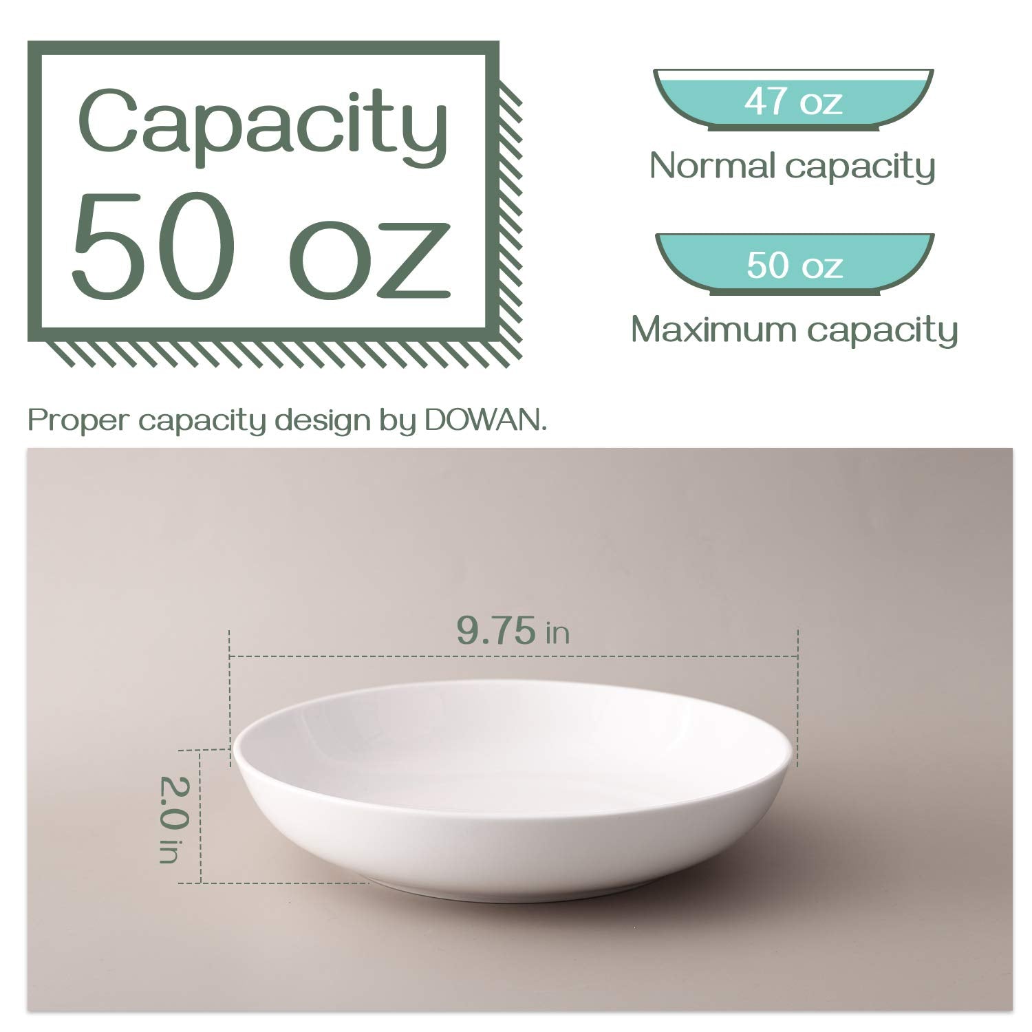 Dowan 9.75 Large Pasta Bowls, Ceramic Salad Bowls 50 Ounce, Shallow Pasta Bowls Set Of 4, Serving Bowls And Plates Set, Microw