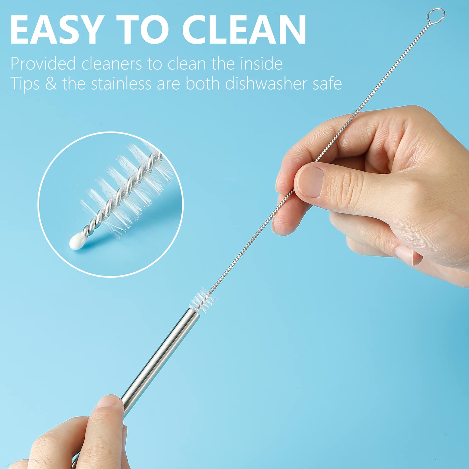 Senneny Set Of 5 Stainless Steel Straws With Silicone Flex Tips Elbows Cover, 2 Cleaning Brushes And 1 Portable Bag Included (Si