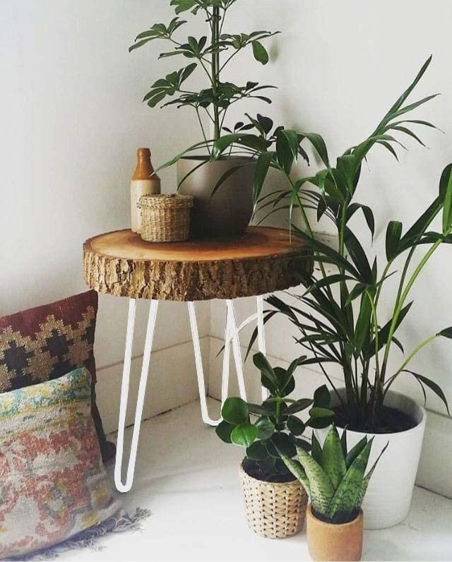 Fabwud Sheesham Wood Small End Table/Side Table/Plant Stand/Round Stool With Hairpin Legs For Indoor & Outdoor (White Legs)