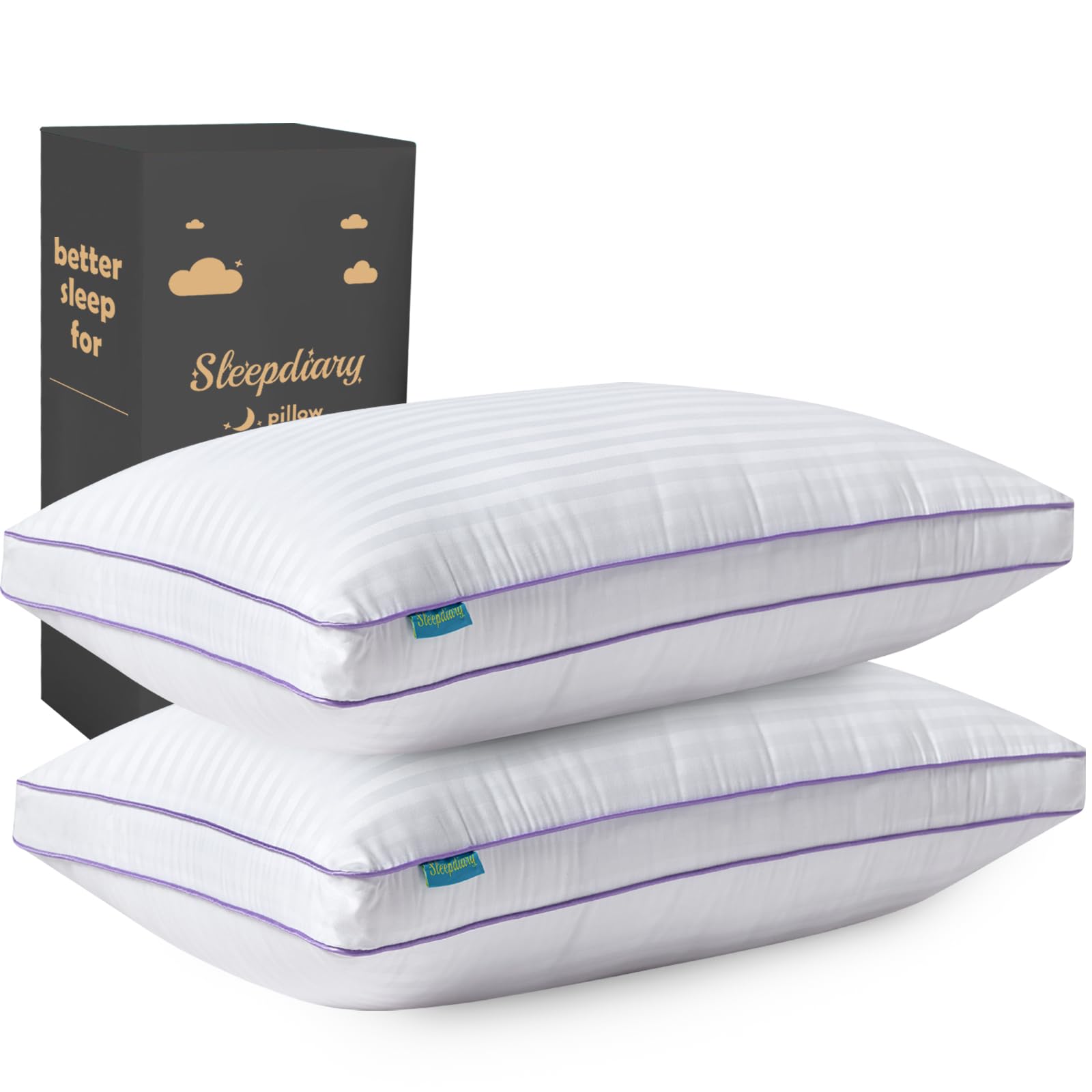 Sleepdiary Queen Size 4Pack Bed Pillows,Soft Hotel Pillows With Zipper For Side Sleepers