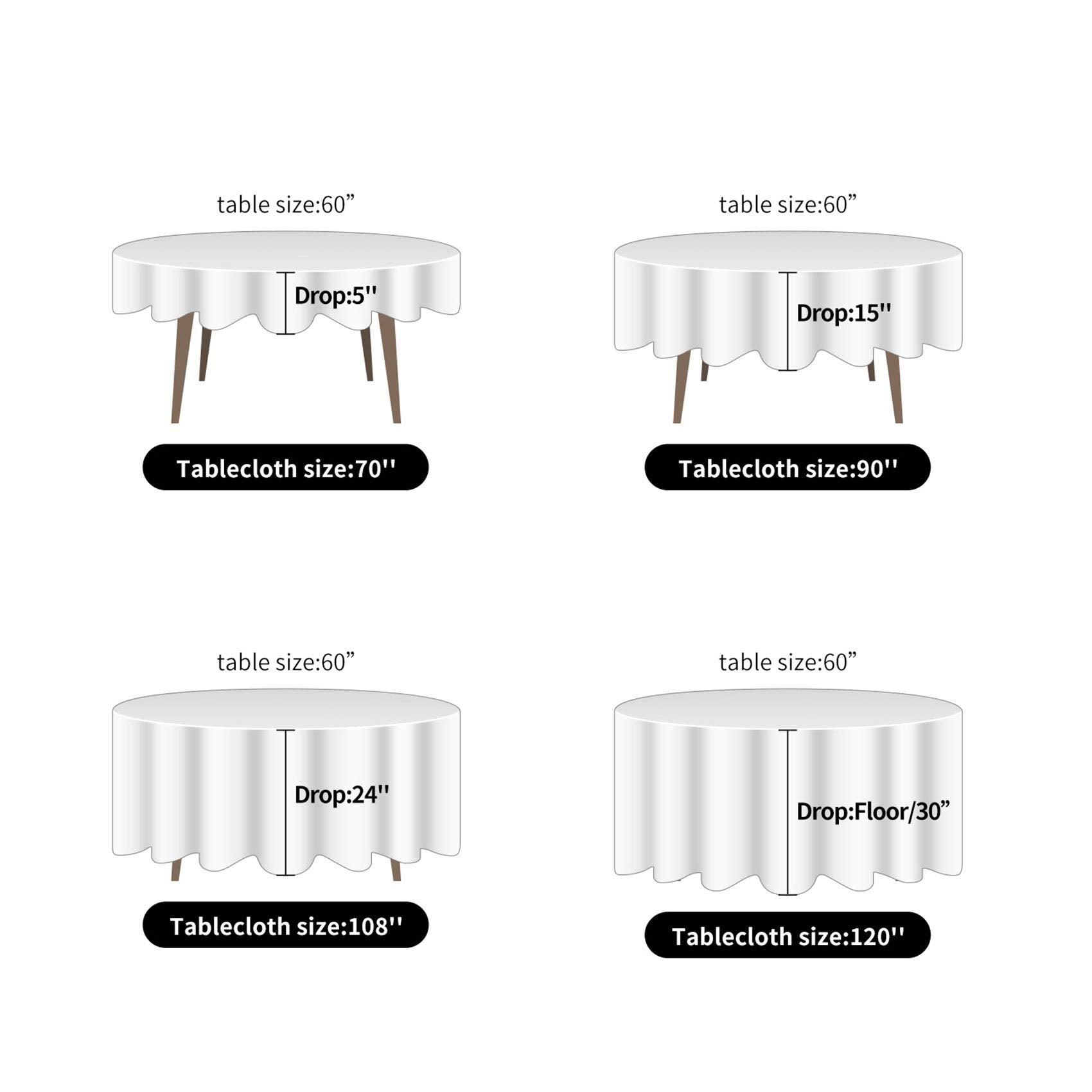 Ascoza 6Pack 108 Inch Black Round Tablecloth In Polyester Fabric For Wedding/Banquet/Restaurant/Parties