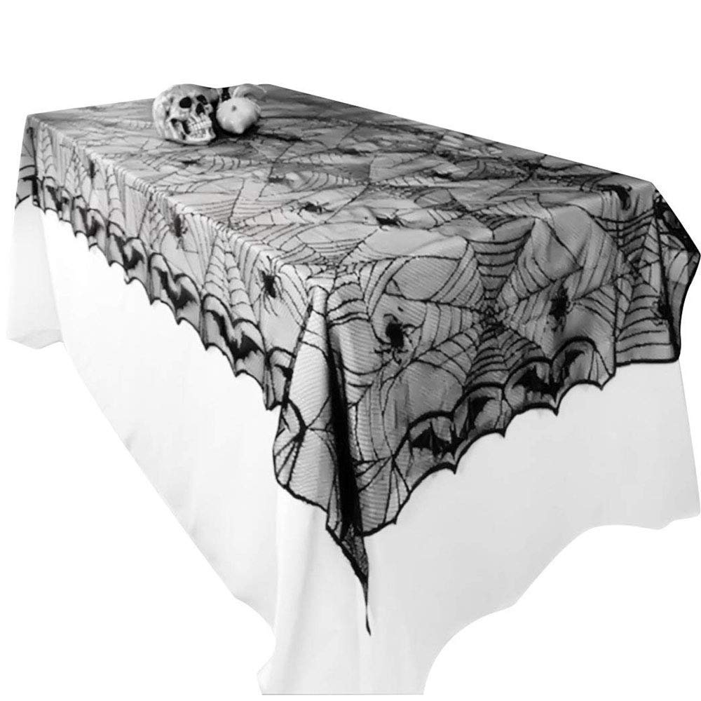 Awtlife Halloween Lace Tablecloth Bat Spider Web For Halloween Party Decor 48''X96''