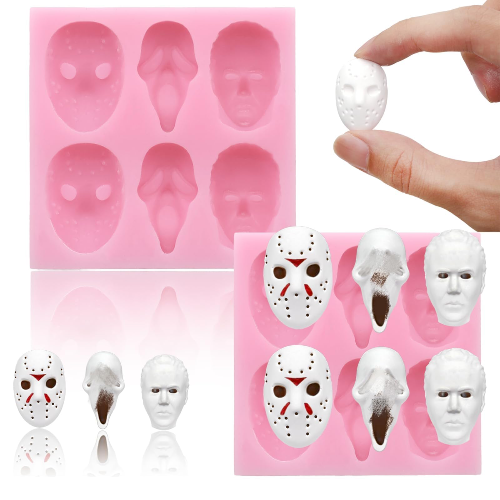 Halloween Silicone Molds for Chocolate,6 Cavities Halloween Large Scary Movie Characters Heads Chocolate Molds, Funny Horror 3D 