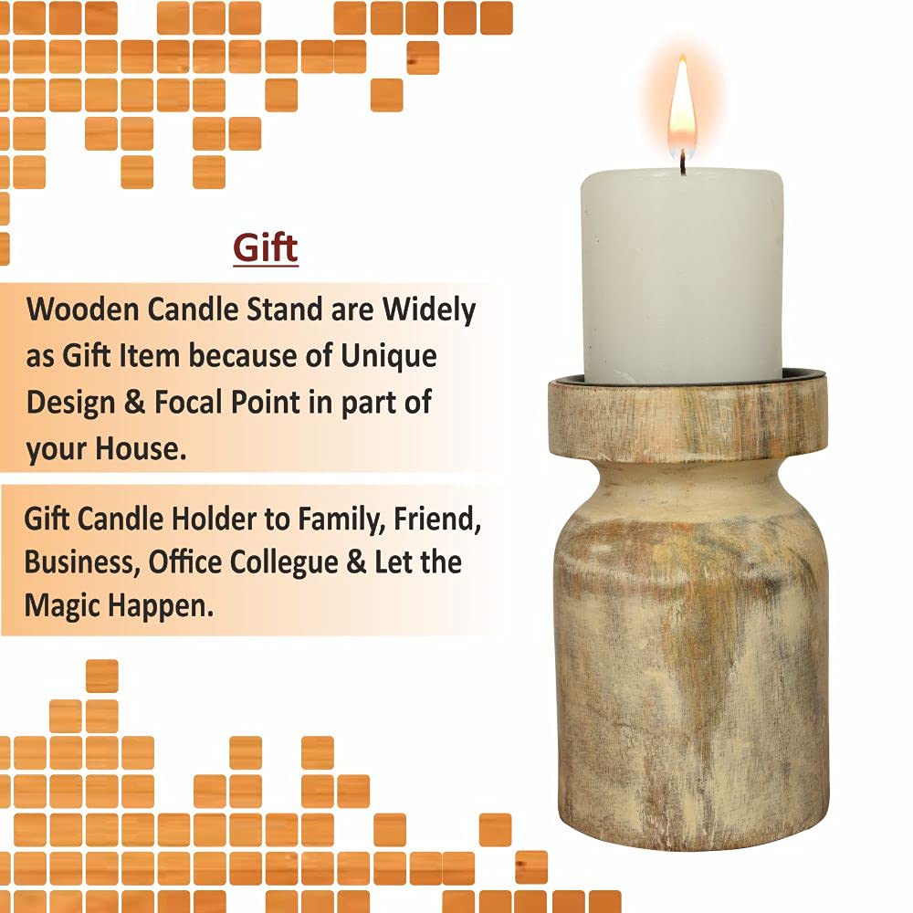 Papeer Humra Wooden Candle Stand/Holder for Christmas Home Dcor Tealight Diya Holder Mango Wood with Free Candle